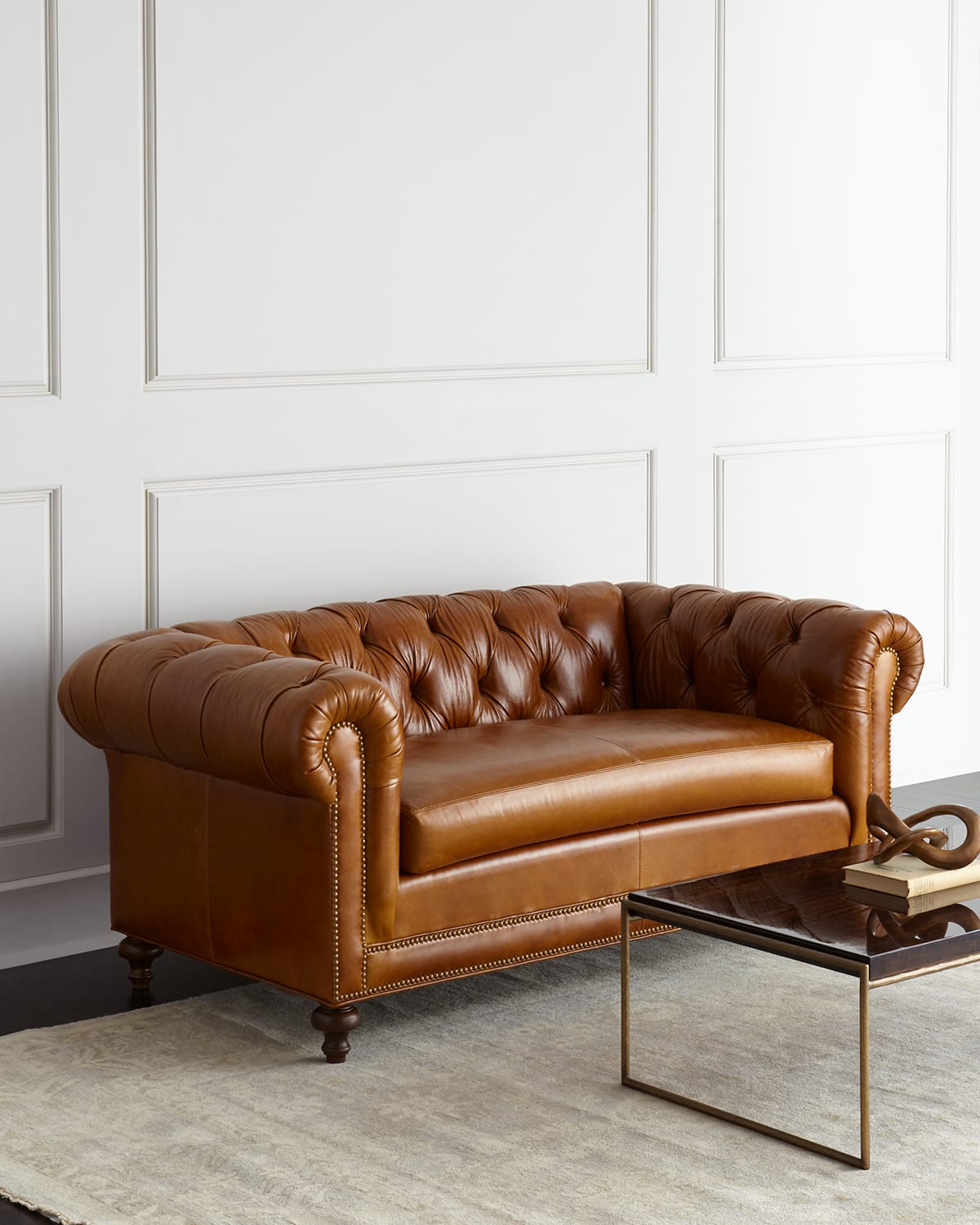 Massoud Davidson 69" Slab Seat Chesterfield Sofa In Brown