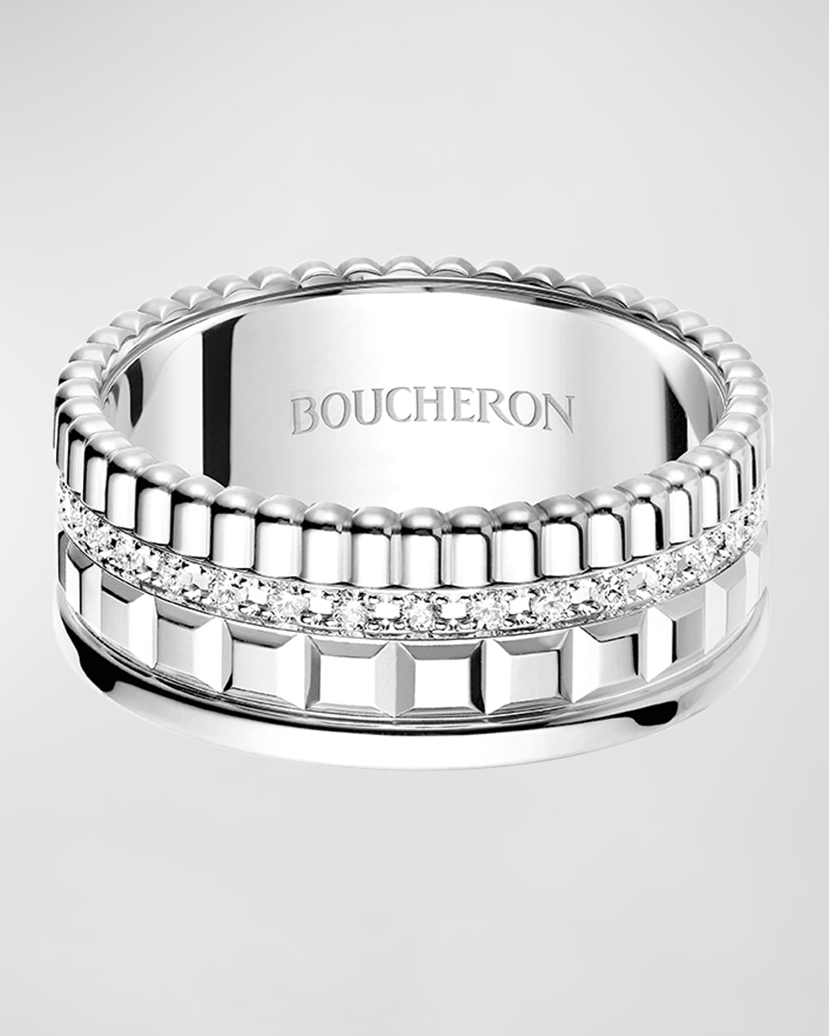 Boucheron Quatre Radiant 18K White Gold Band Ring with Diamonds, Size 52