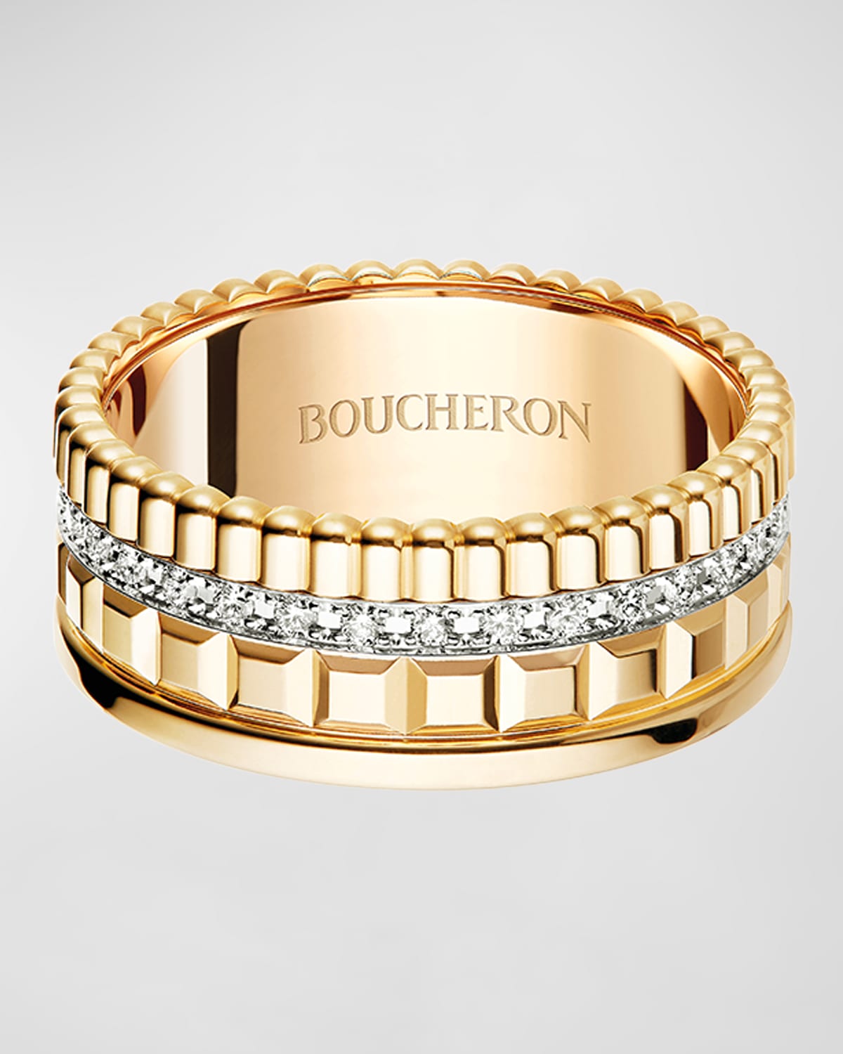 Boucheron Quatre Radiant Gold Band Ring with Diamonds, Size 51