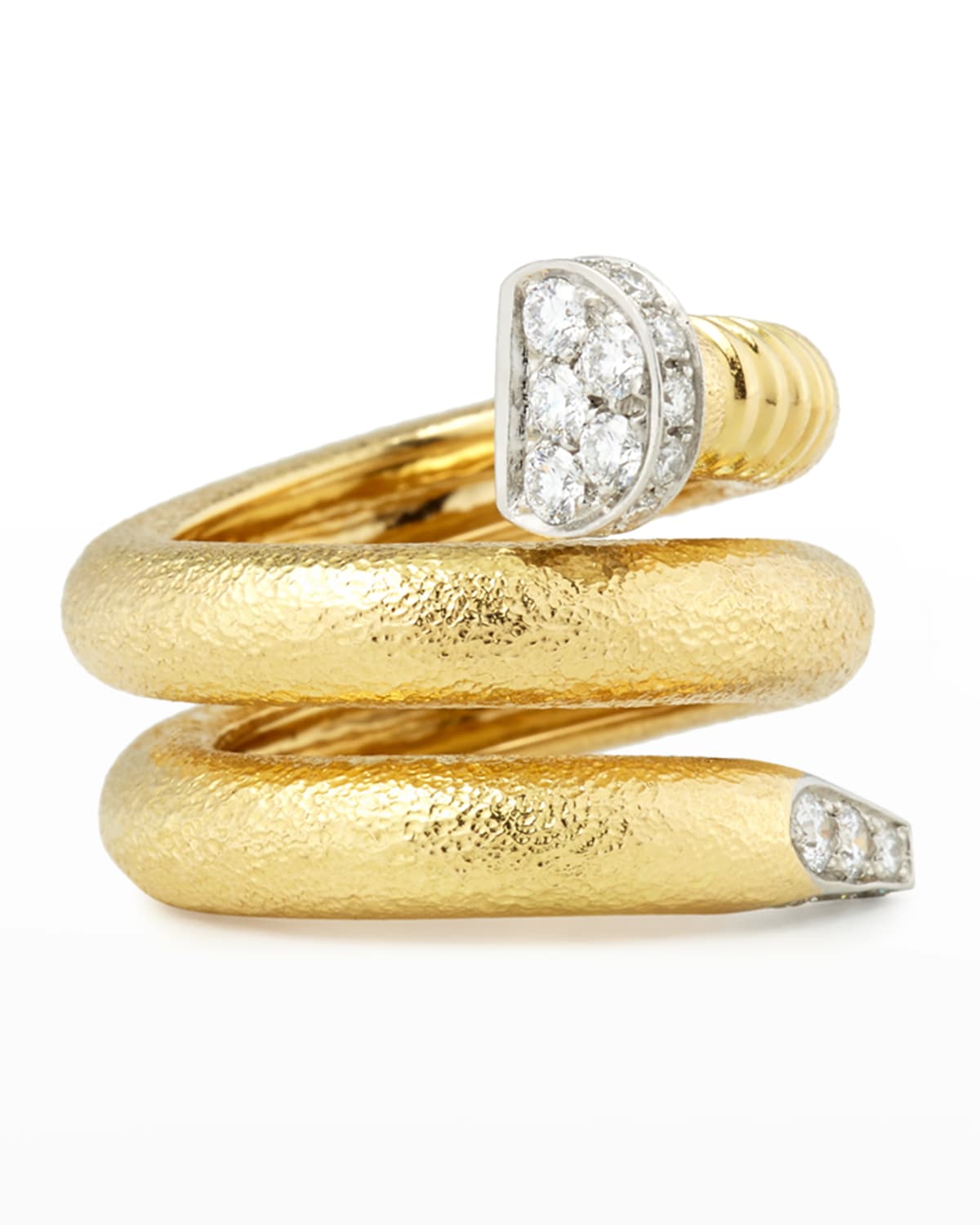 18K Diamond Hammered Nail-Shaped Ring, Size 6.5