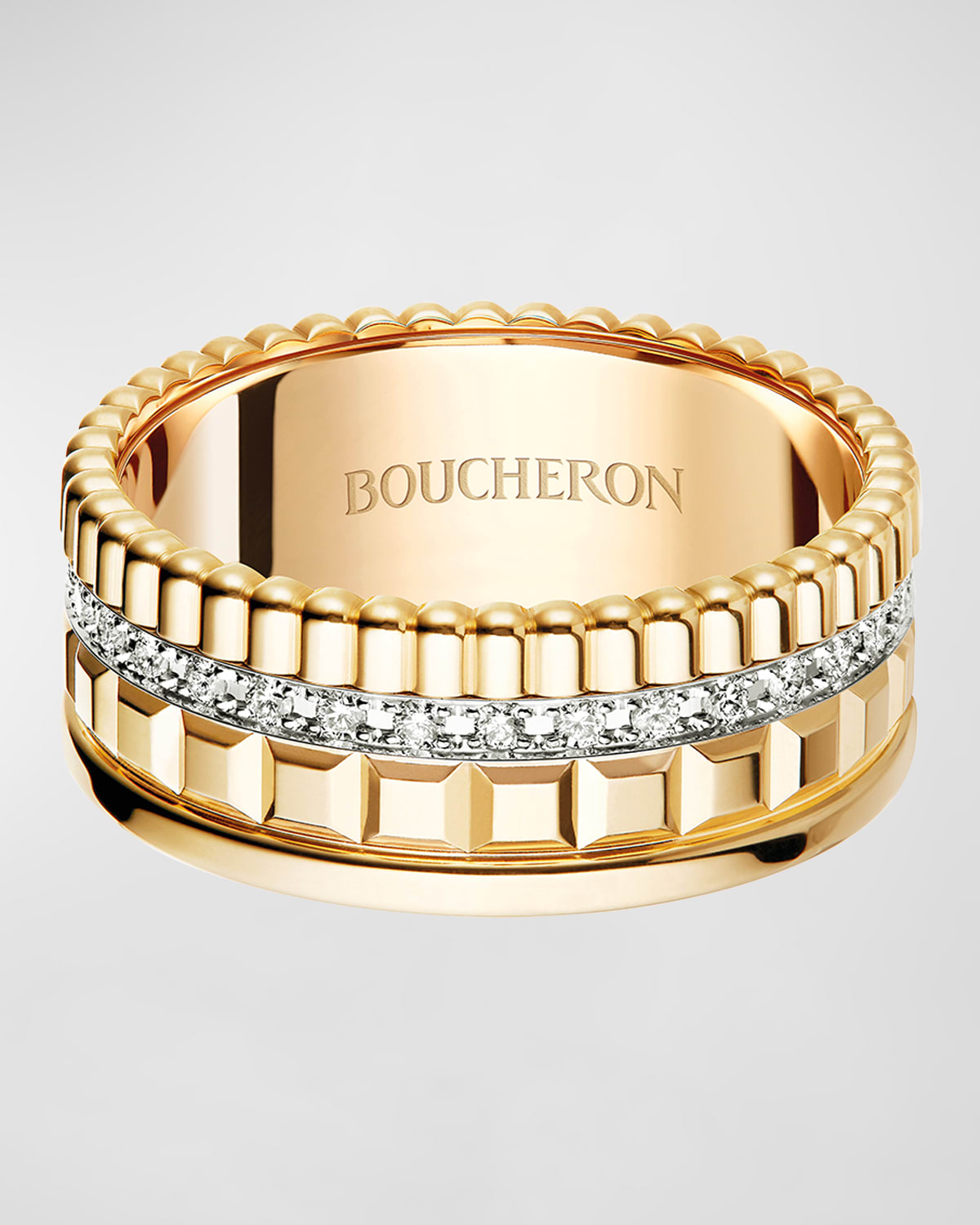 Boucheron Quatre Radiant 18k Gold Band Ring with Diamonds, Size 52