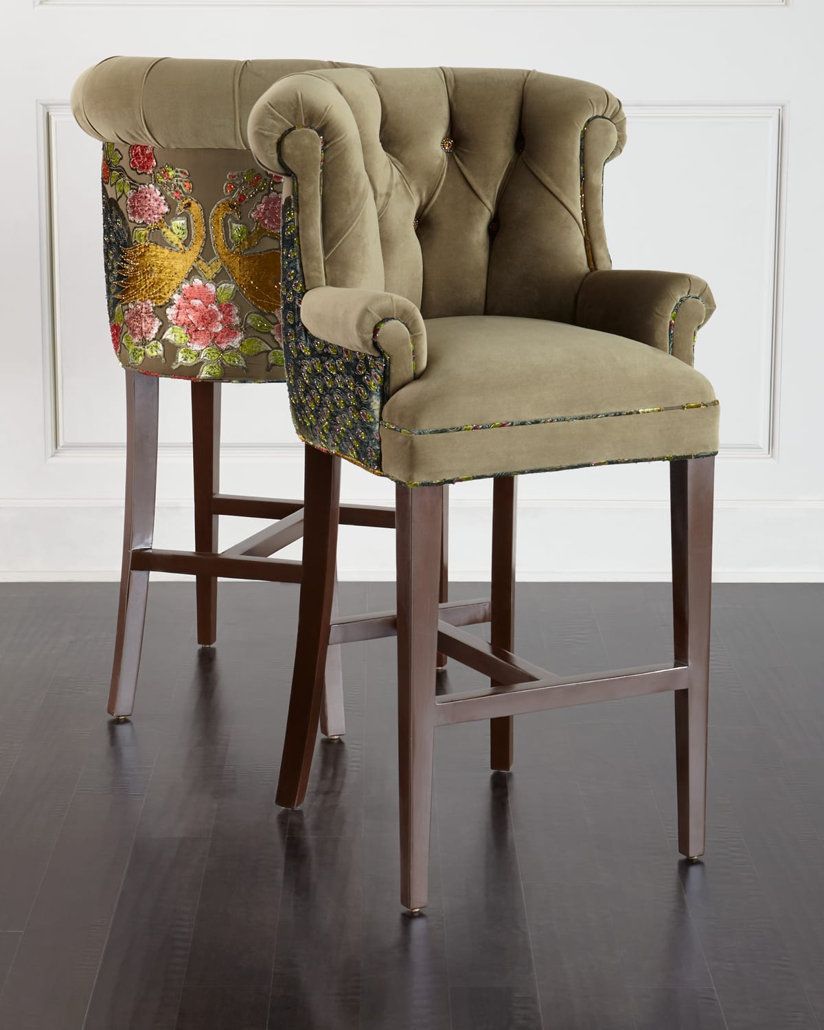 Haute House Peacock Tufted Barstool In Sage