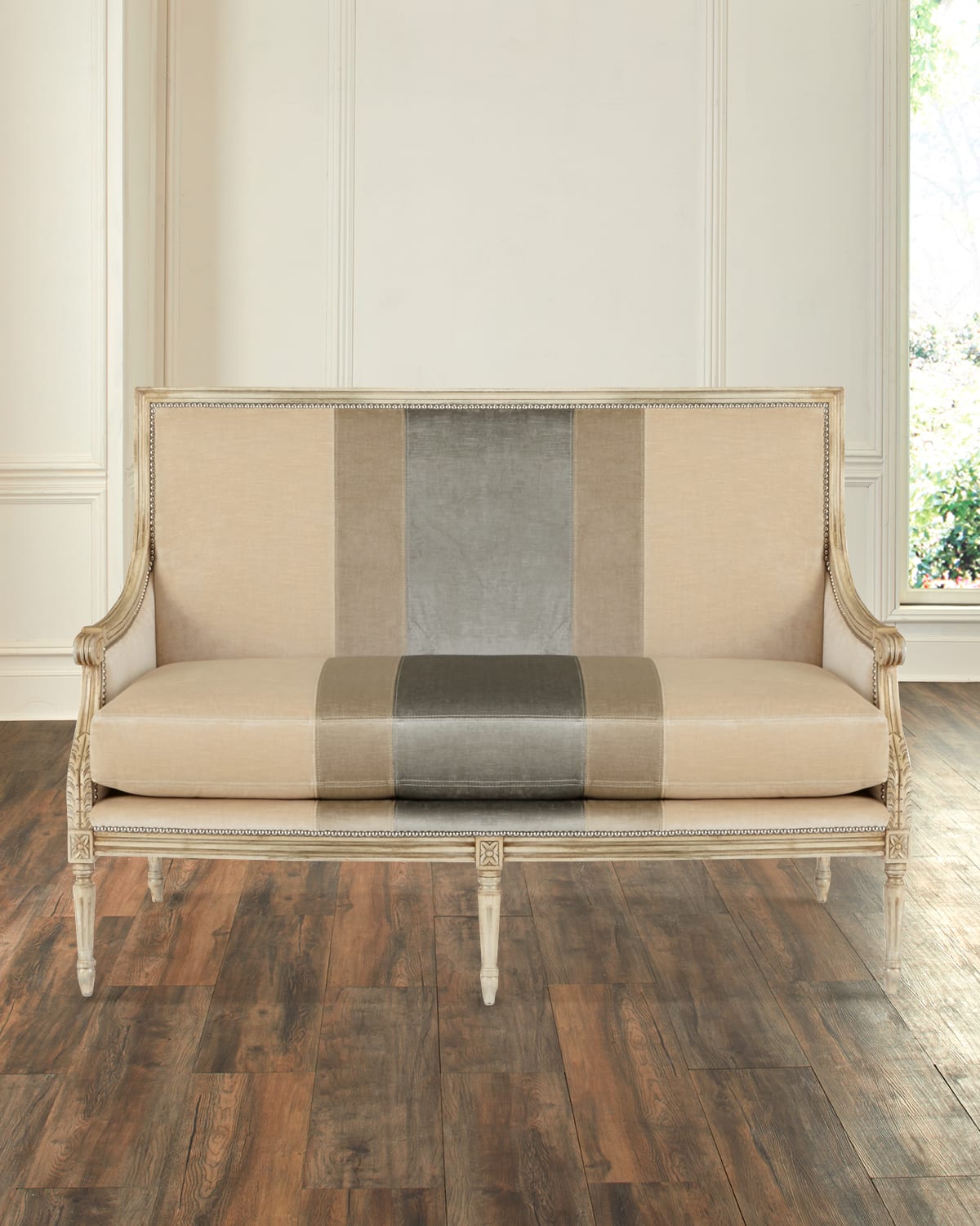 Massoud Lilah Buff Colorblock Settee In Ivory / Tan