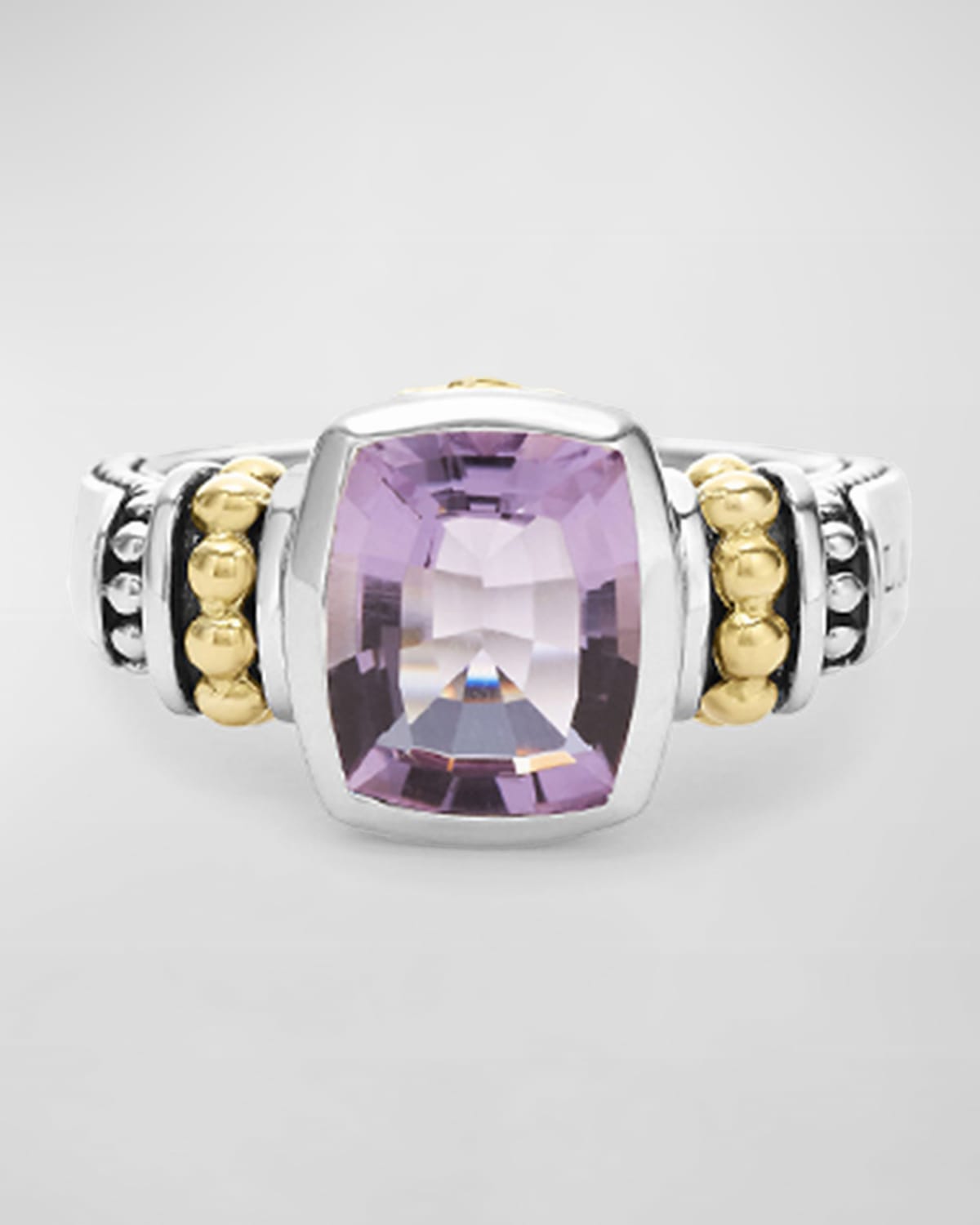 Lagos 18k Gold And Sterling Silver Caviar Color Small Ring With Swiss Blue Topaz In Blue Topaz