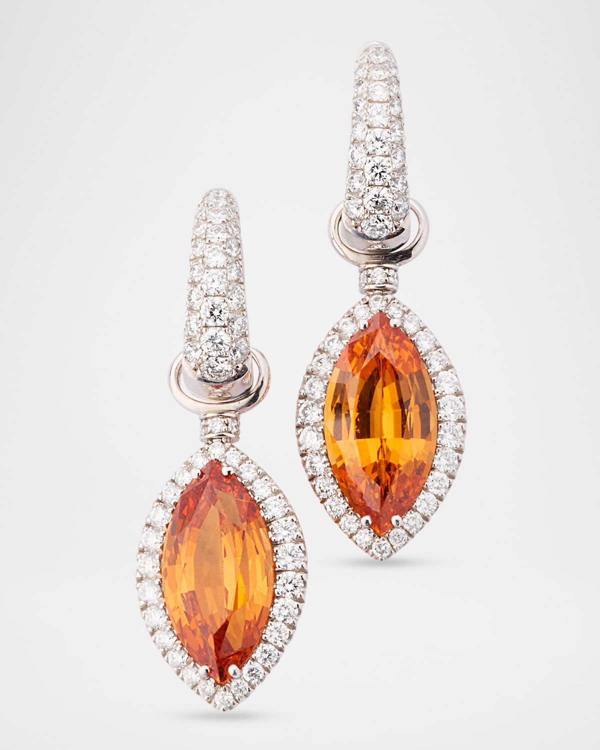 Robert Erich 18K White Gold Diamond and Mandarin Garnet Dangle Earrings