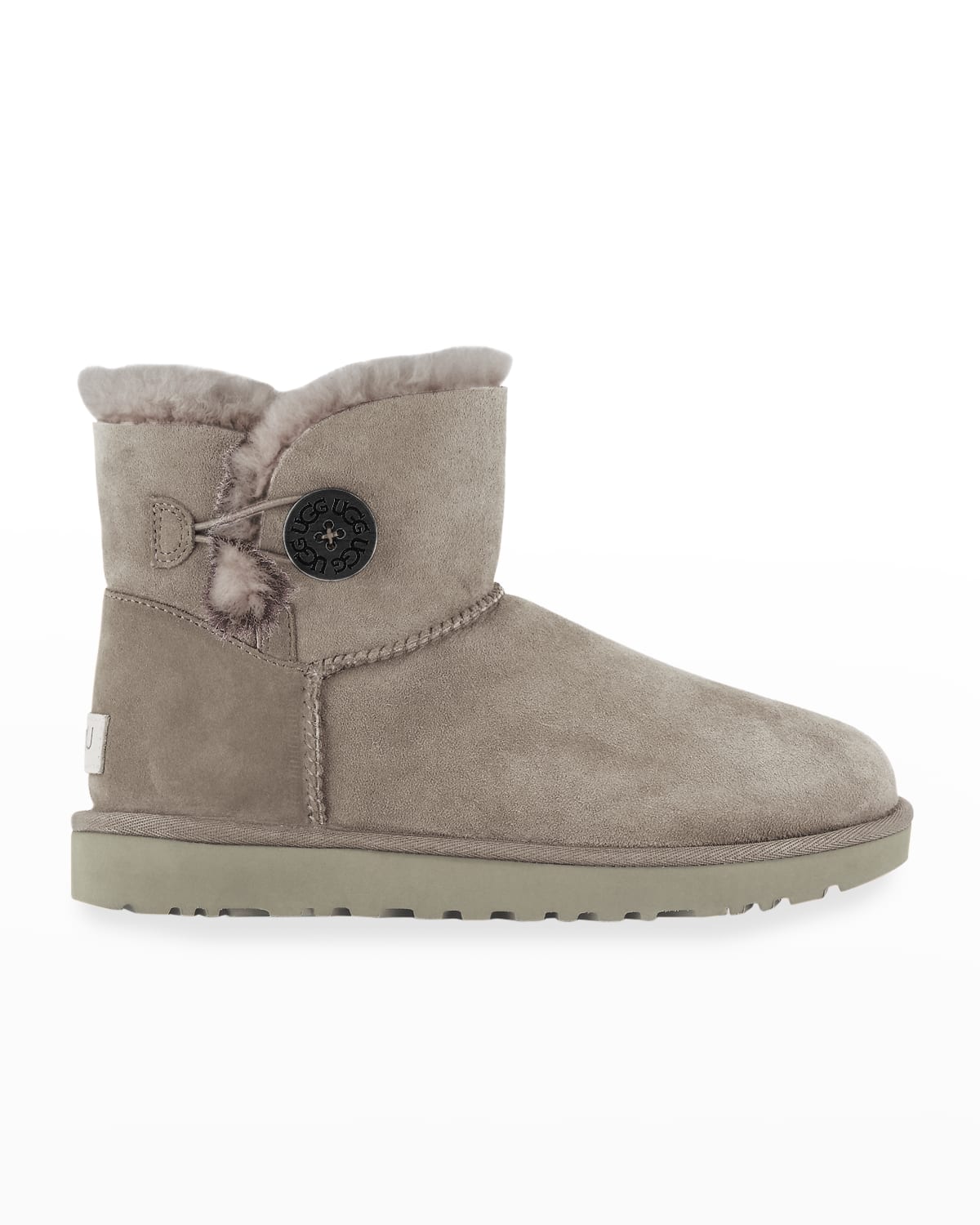 Ugg Mini Bailey Button Ii Genuine Shearling Boot In Grey