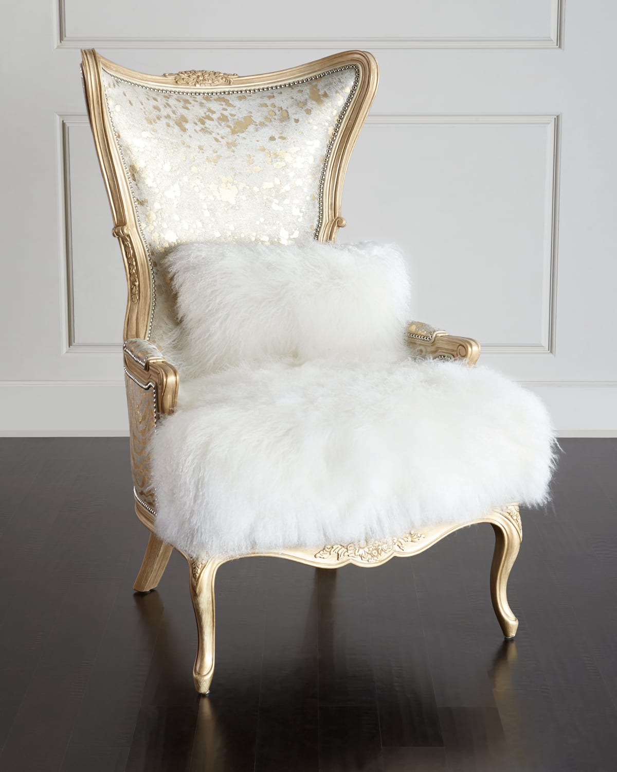 Massoud Fiorello Hairhide Wing Chair In Gold