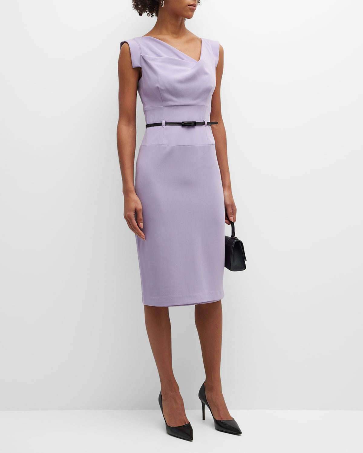 Black Halo Jackie O Belted Sheath Dress In Violet Vista