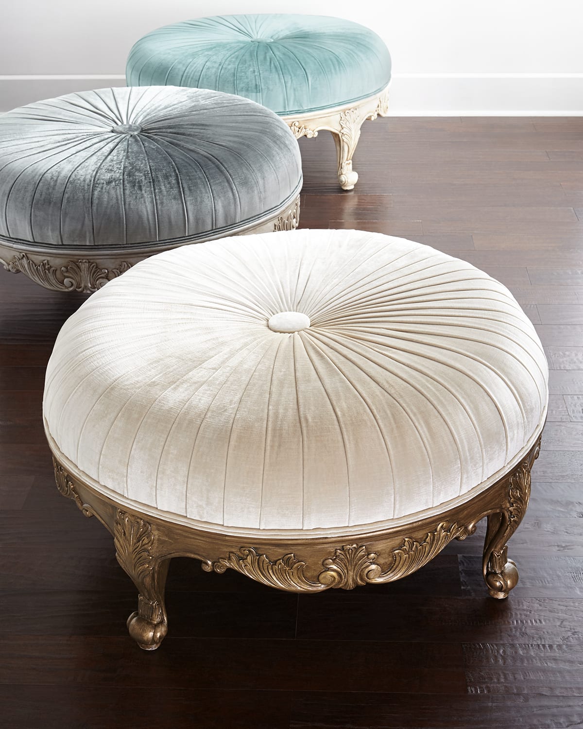 Massoud Scala Light Round Ottoman In Neutral