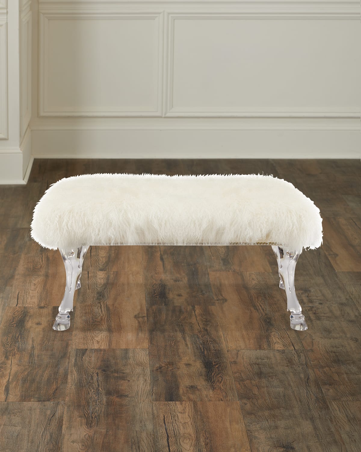 Massoud Centaur White Sheepskin Bench In White/acrylic
