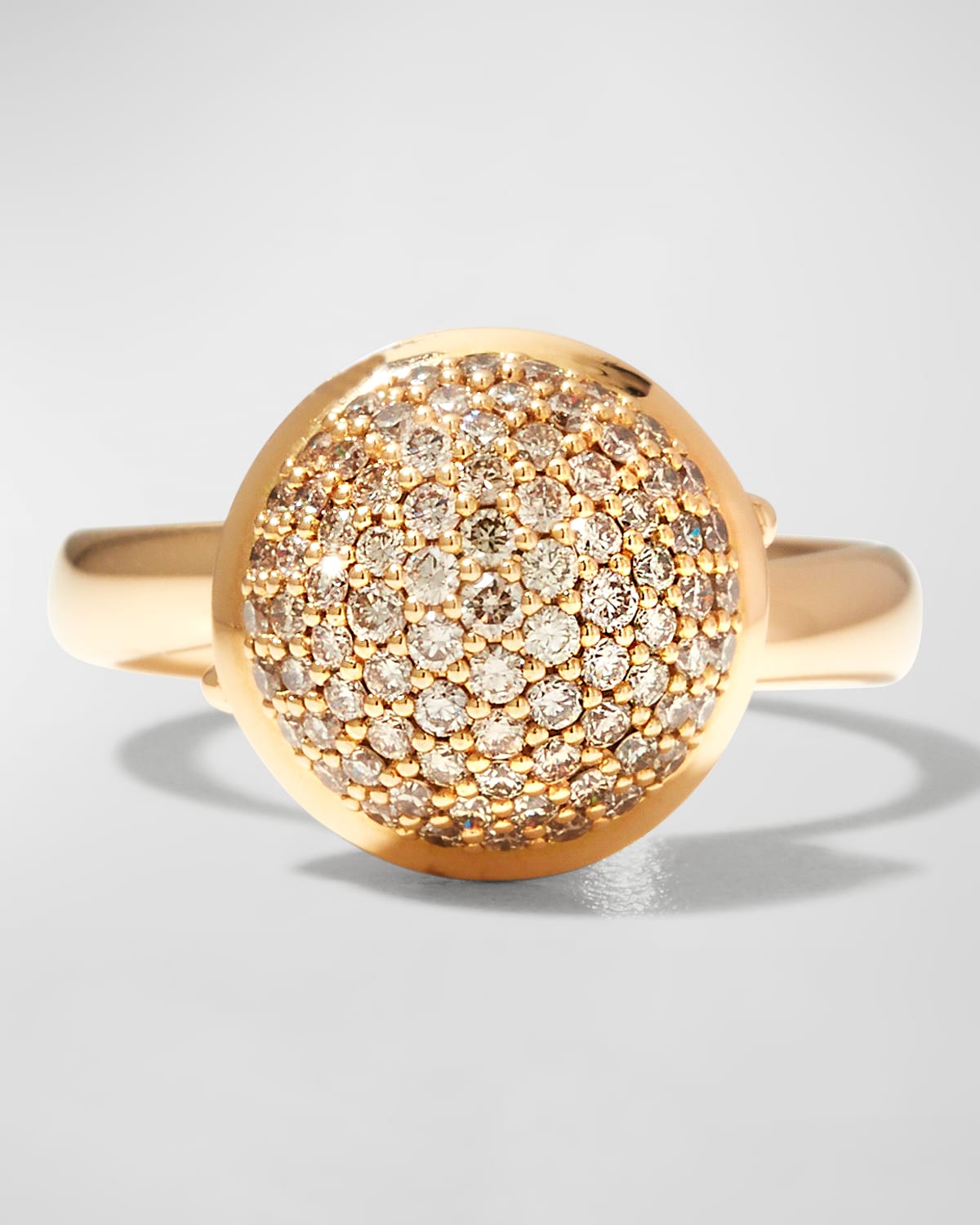 Rose Gold Brown Pave Diamond Bouton Ring, Size 7
