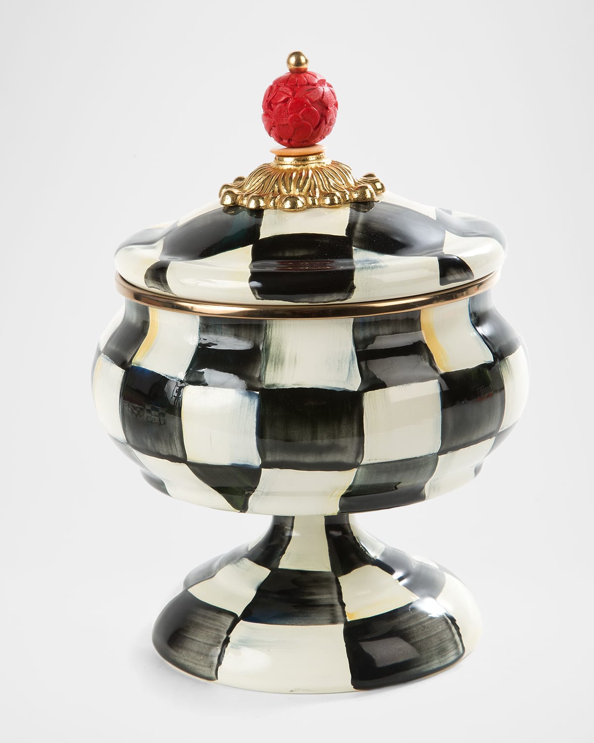 Mackenzie-childs Courtly Check Enamel Curiosity Pot In Black/white
