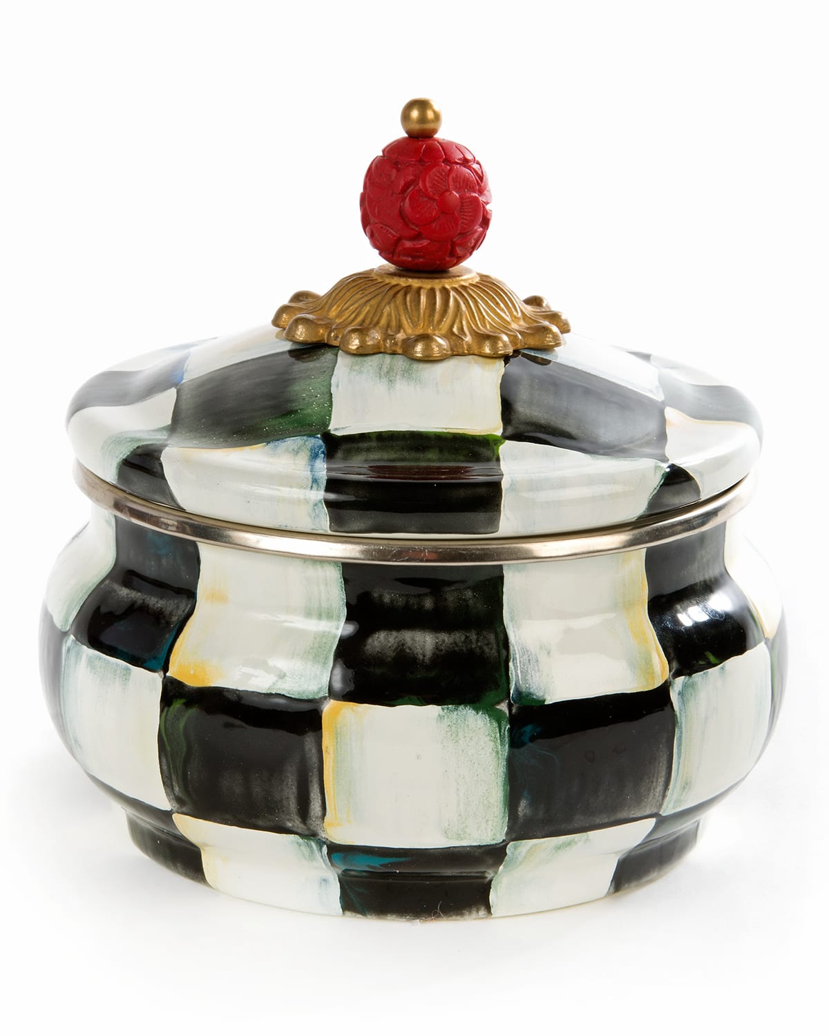 Shop Mackenzie-childs Courtly Check Squashed Pot In Check/black