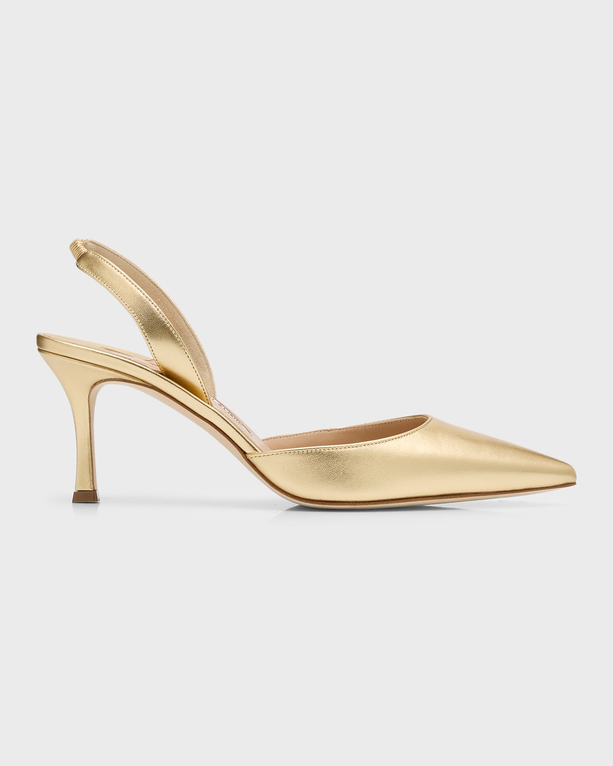 MANOLO BLAHNIK CAROLYNE METALLIC LEATHER MID-HEEL SLINGBACK PUMPS 