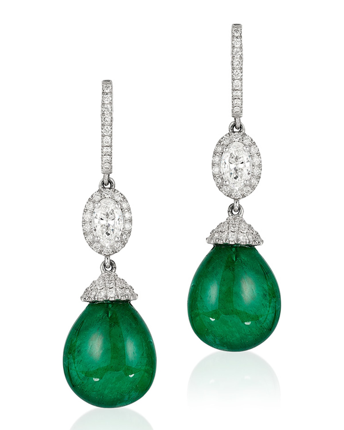 Andreoli 18k White Gold, Emerald & Diamond Drop Earrings