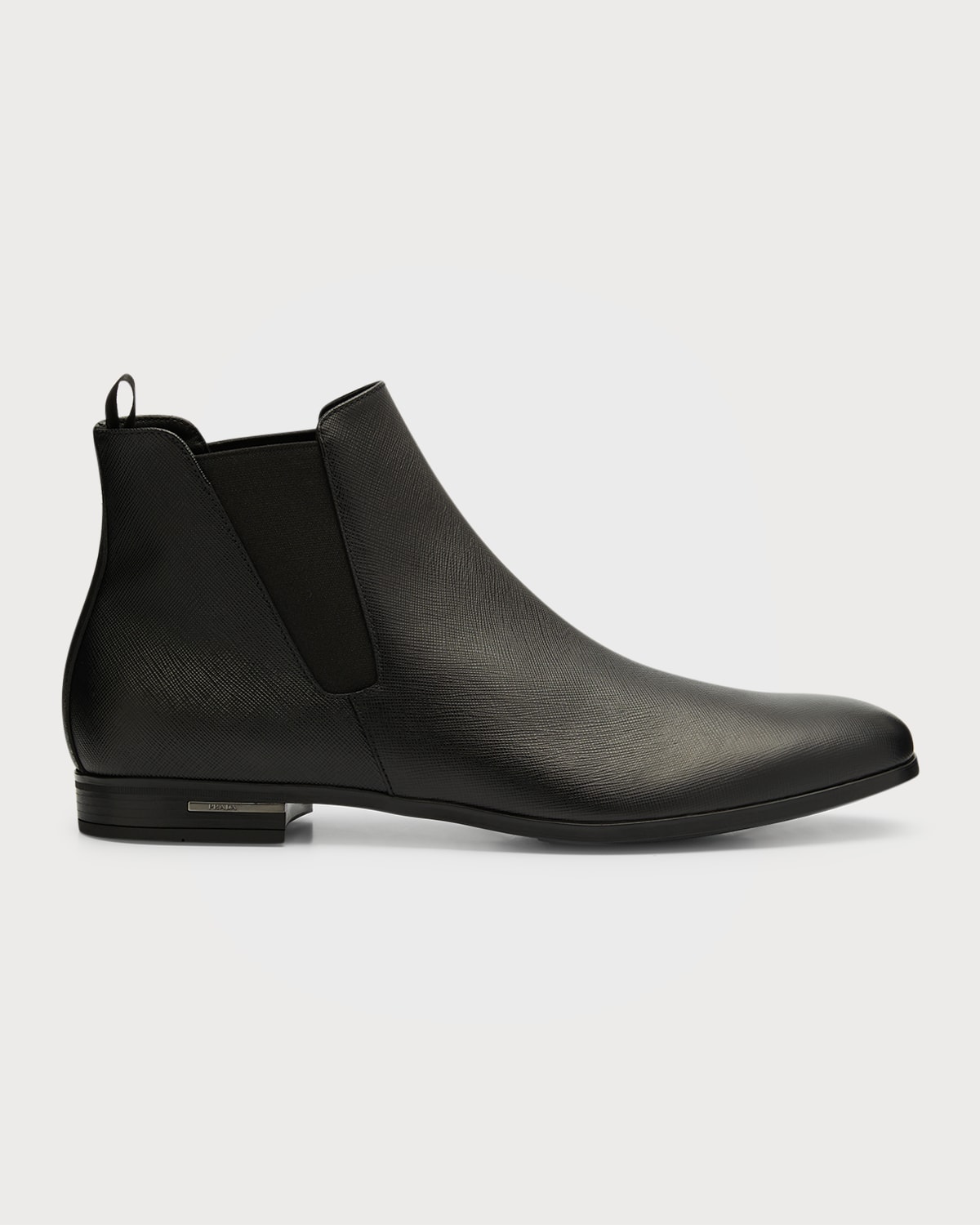Saffiano Leather Chelsea Boots, Black