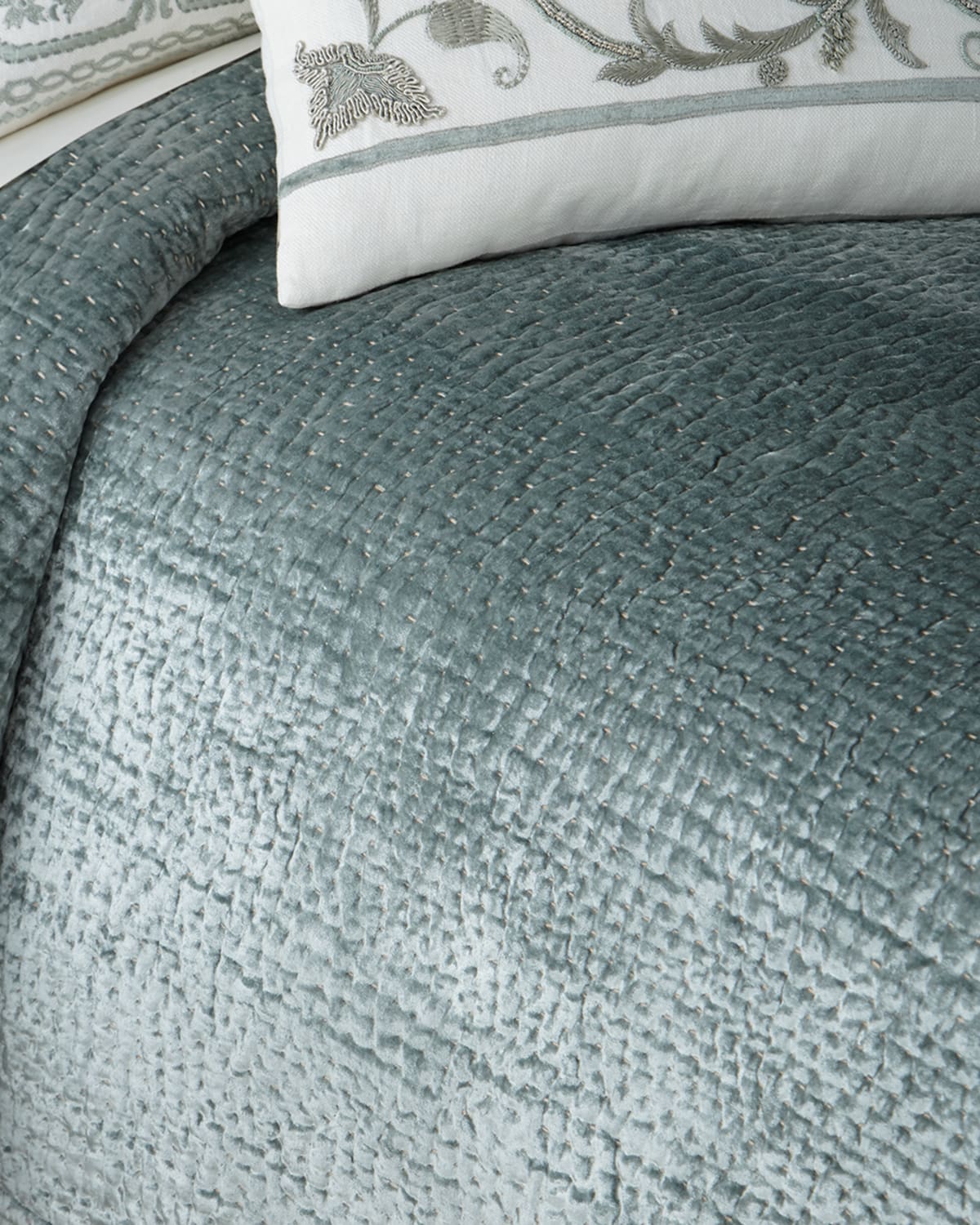 Callisto Home King Aleksi Pick-stitch Coverlet In Green