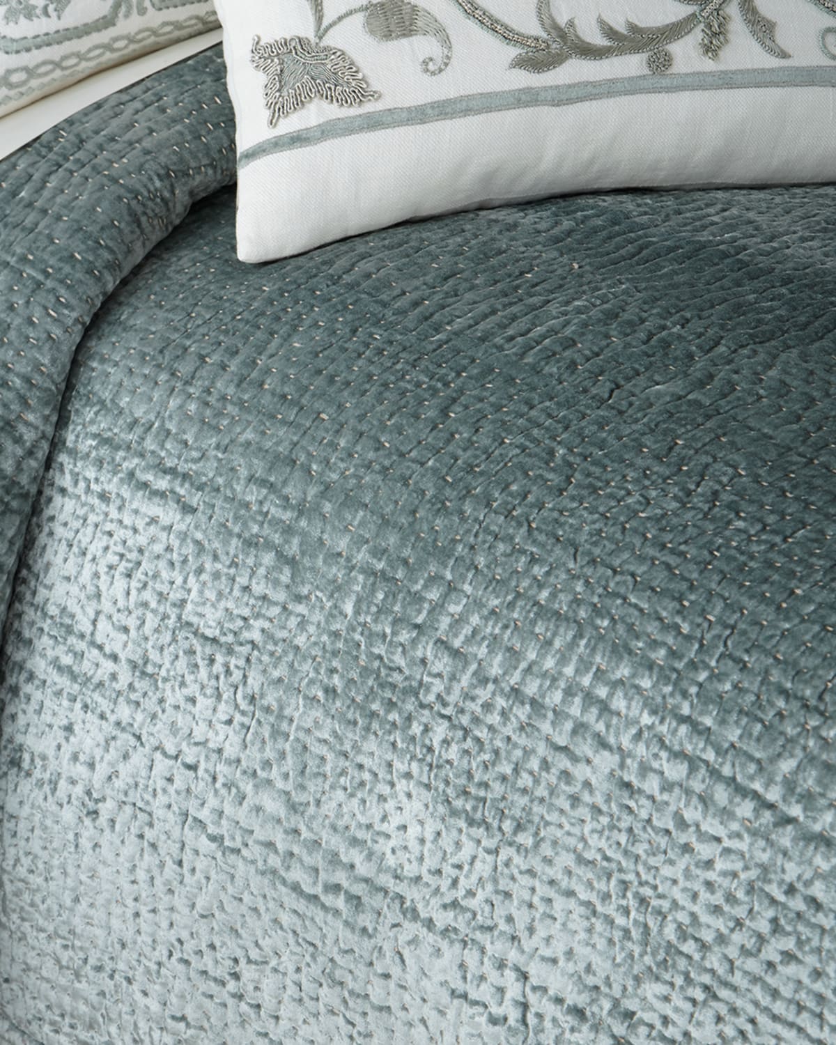 Callisto Home Queen Aleksi Pick-stitch Coverlet In Aqua