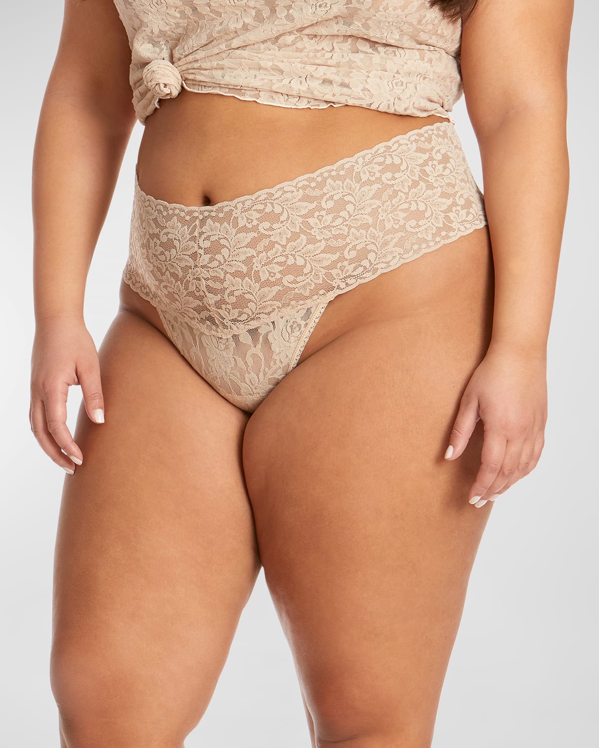 Shop Hanky Panky Plus Size Floral Lace Thong In Chai