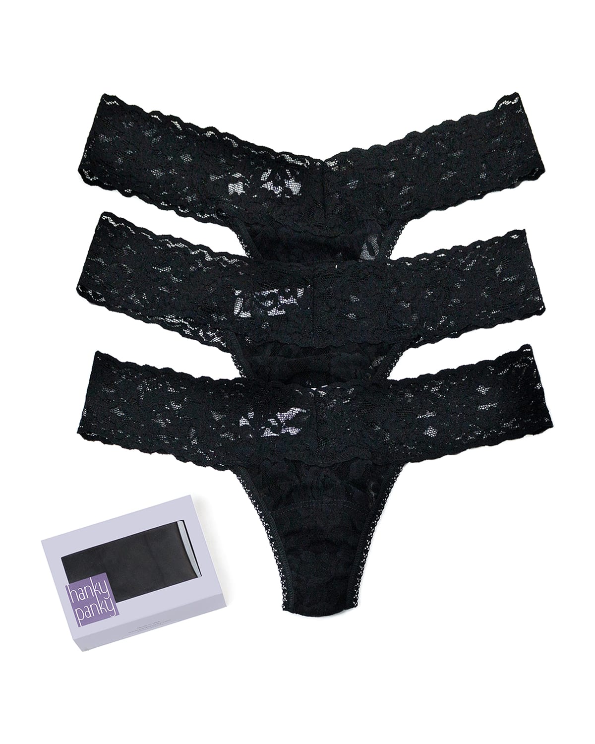 Three-pack Low-rise Signature Lace Thong In Black