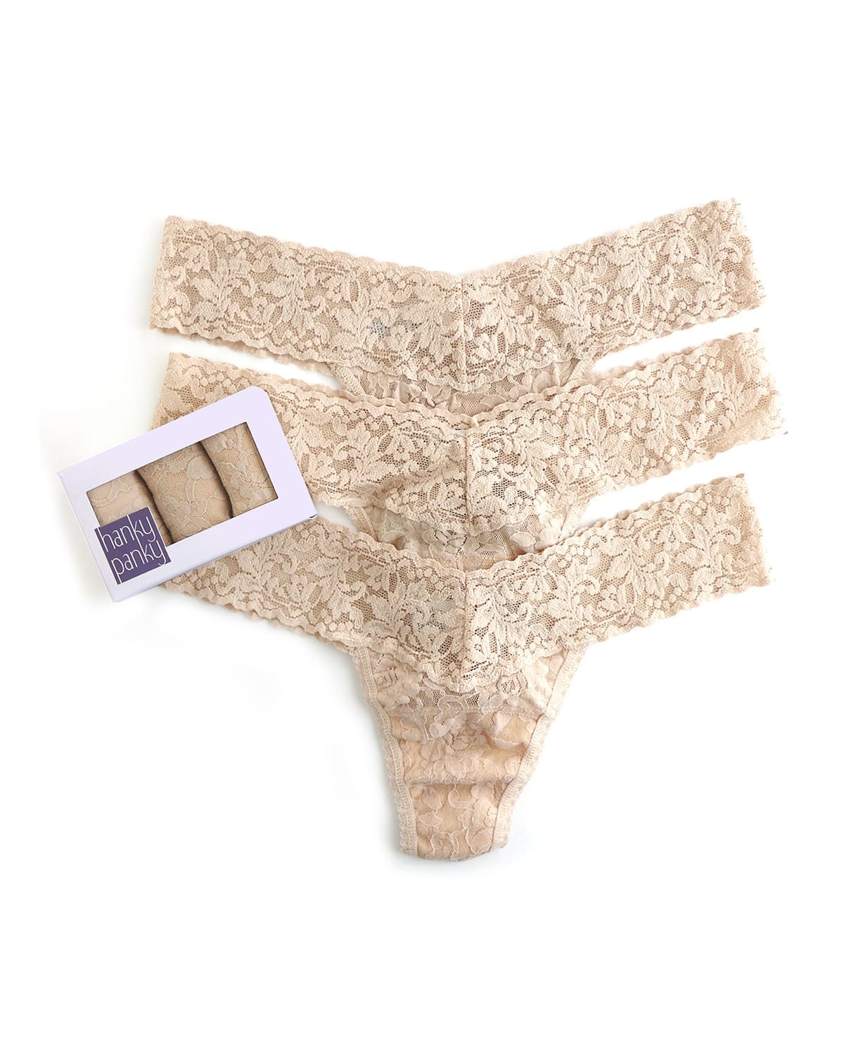 HANKY PANKY THREE-PACK LOW-RISE SIGNATURE LACE THONG