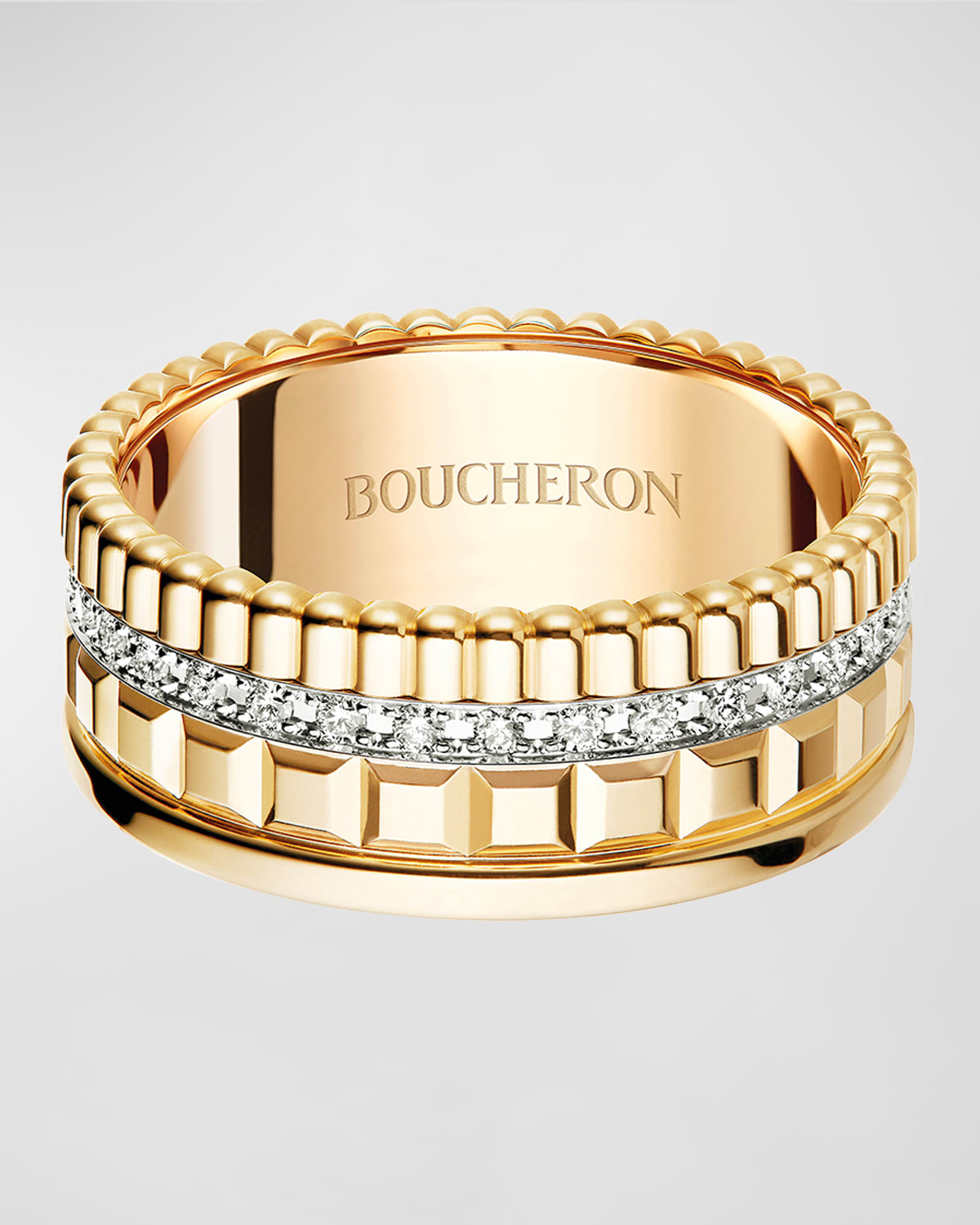 Boucheron Quatre 18k Gold Band Ring with Diamonds, Size 54