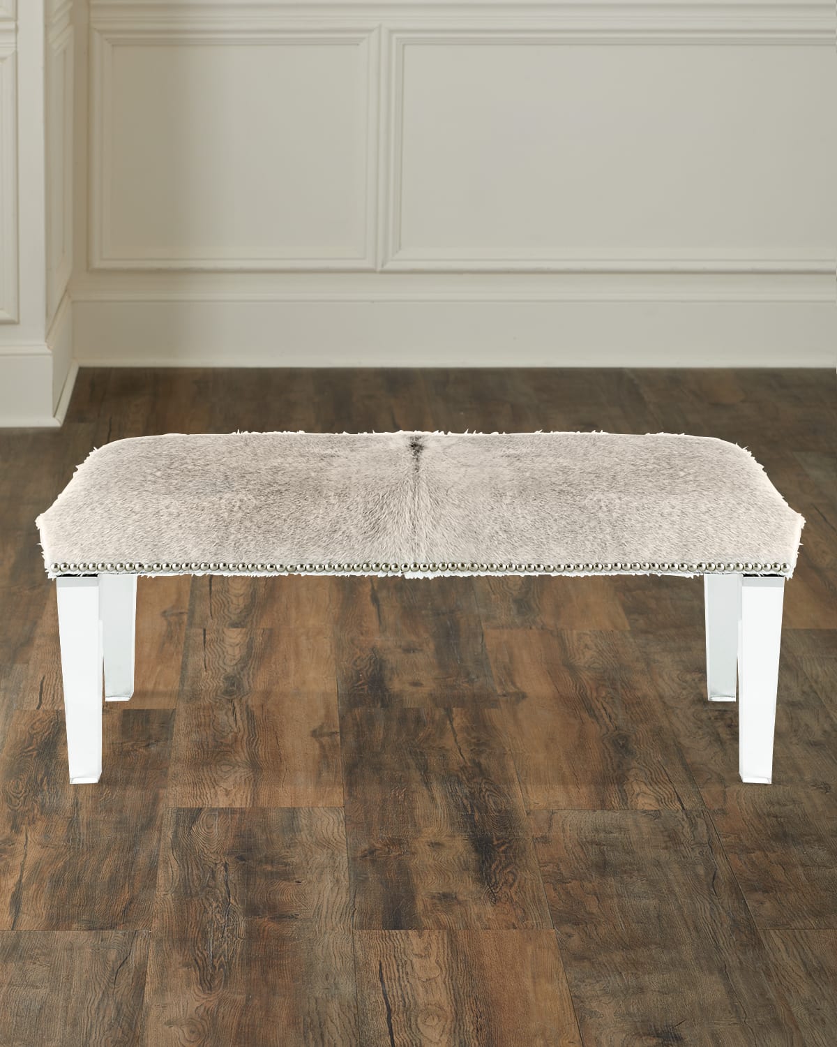 Massoud Brindle 47"l Hairhide Bench In Gray