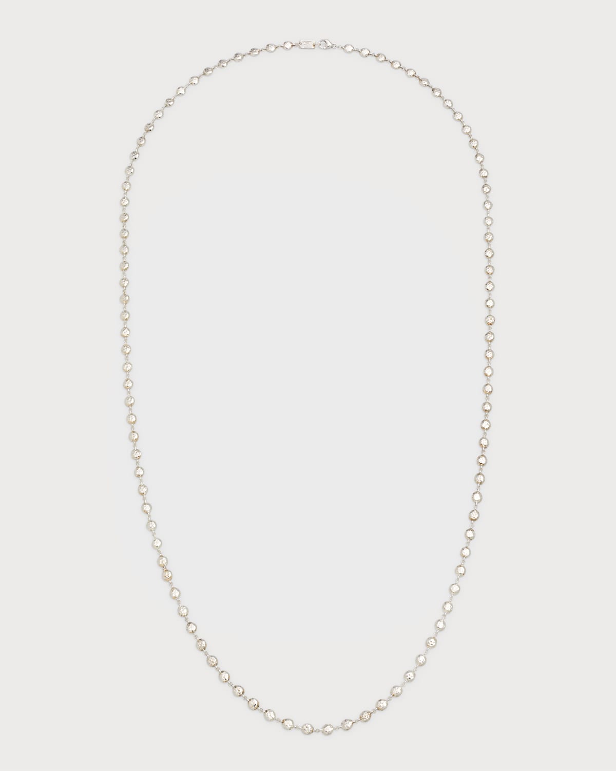 Long Flat Hammered Bead Necklace in Sterling Silver
