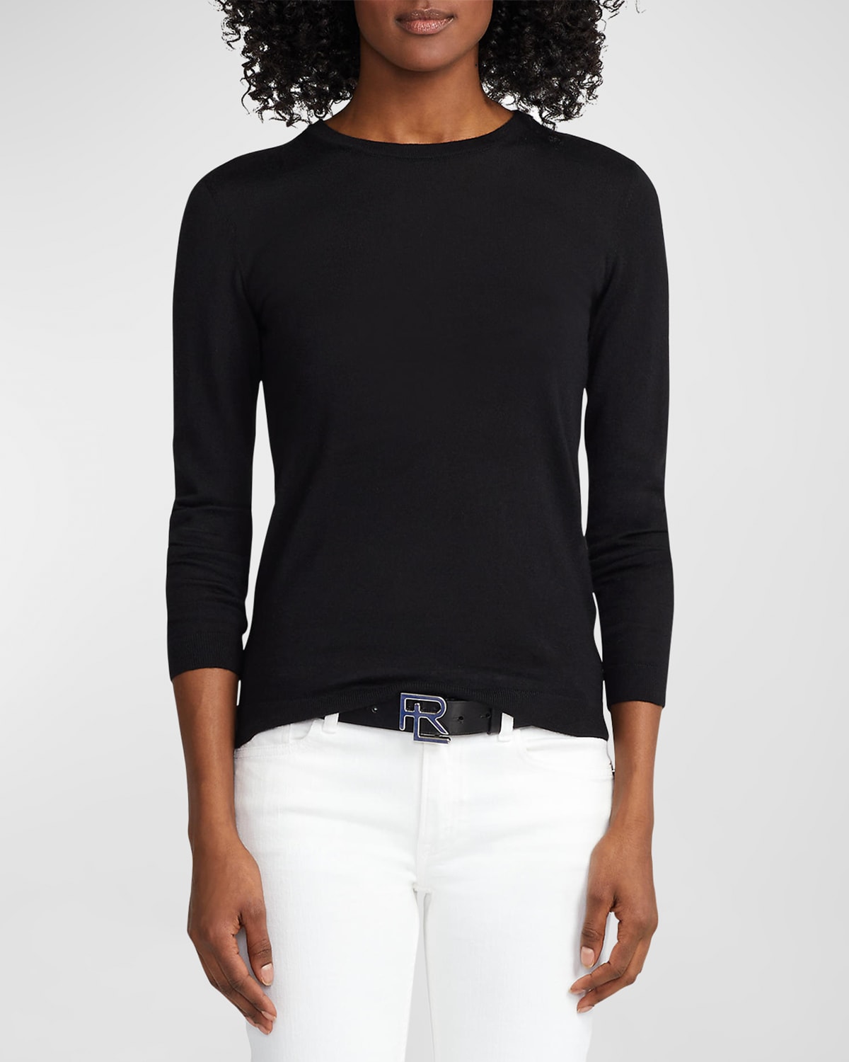 Long-Sleeve Cashmere Crewneck Sweater, Black