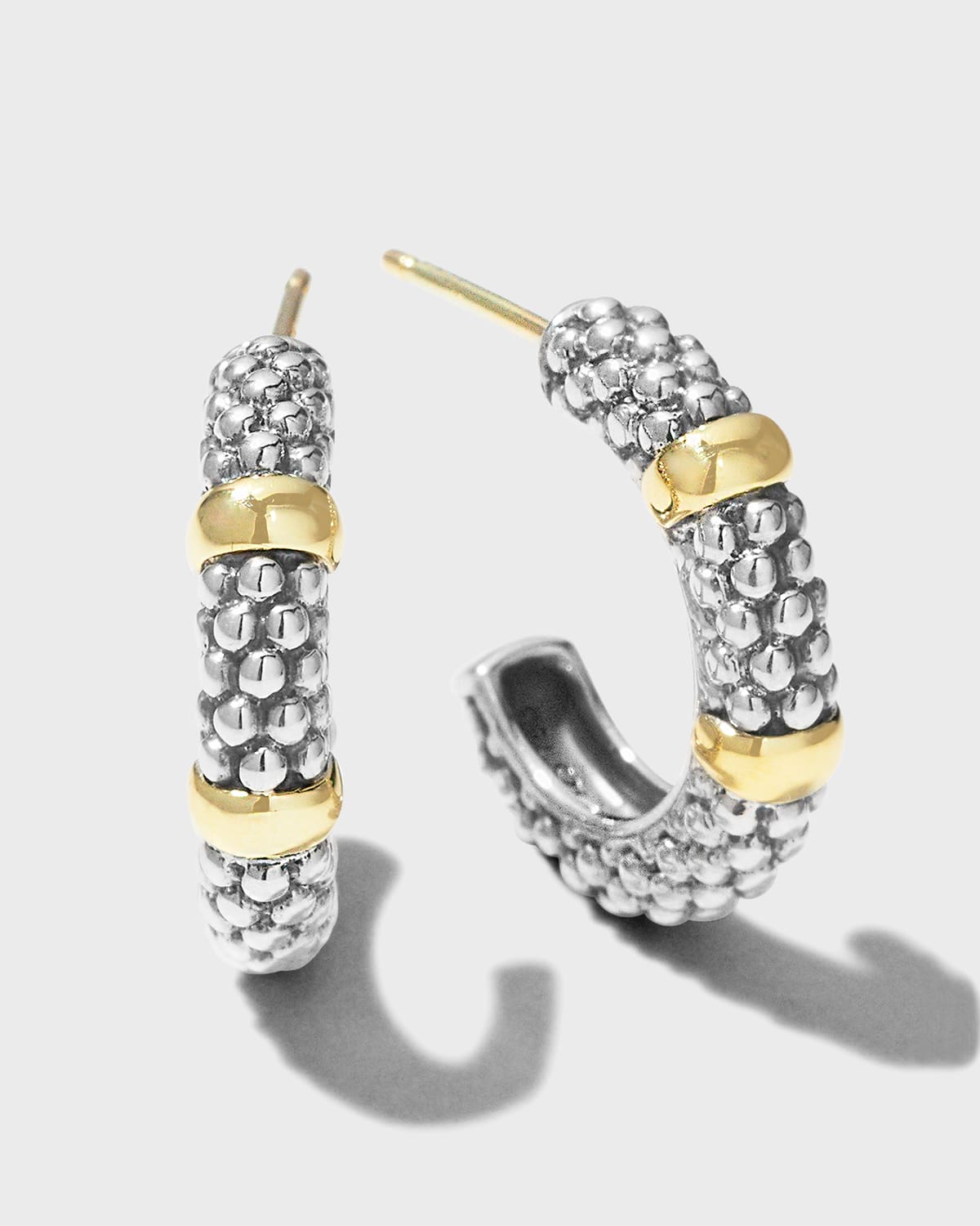Silver & 18k Gold Caviar Hoop Earrings, 19mm