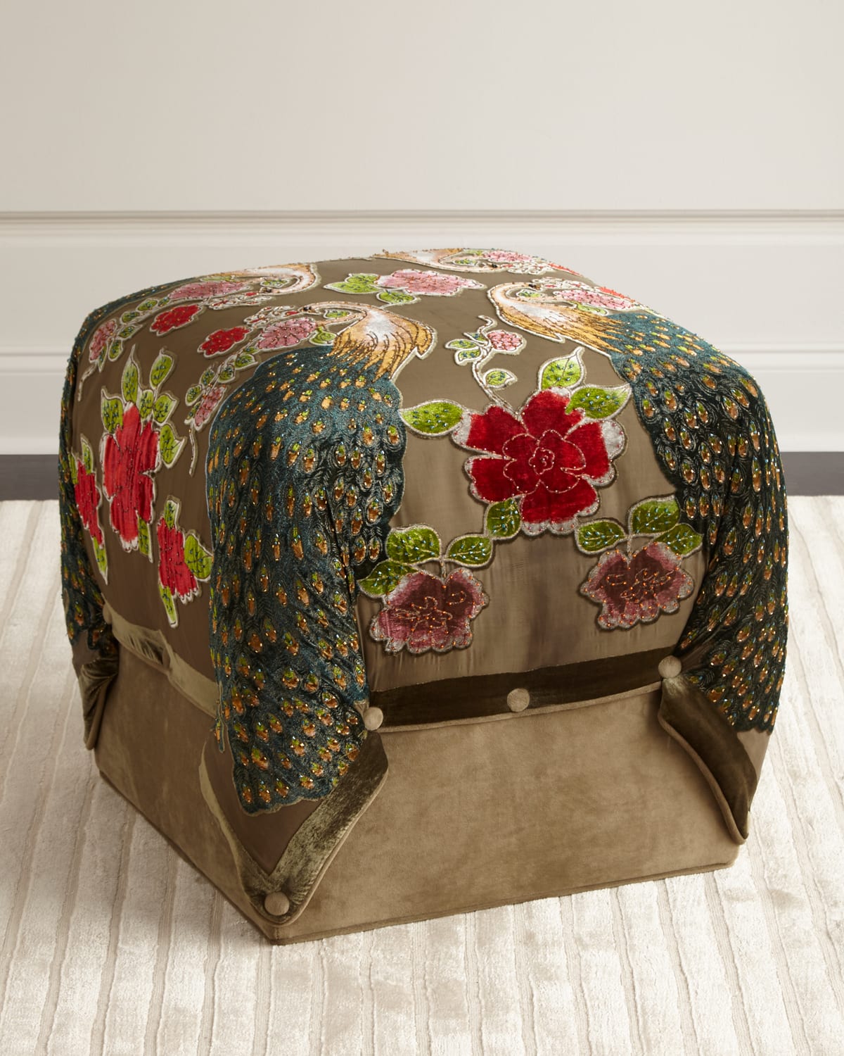 Haute House Peacock Cube Ottoman In Sage