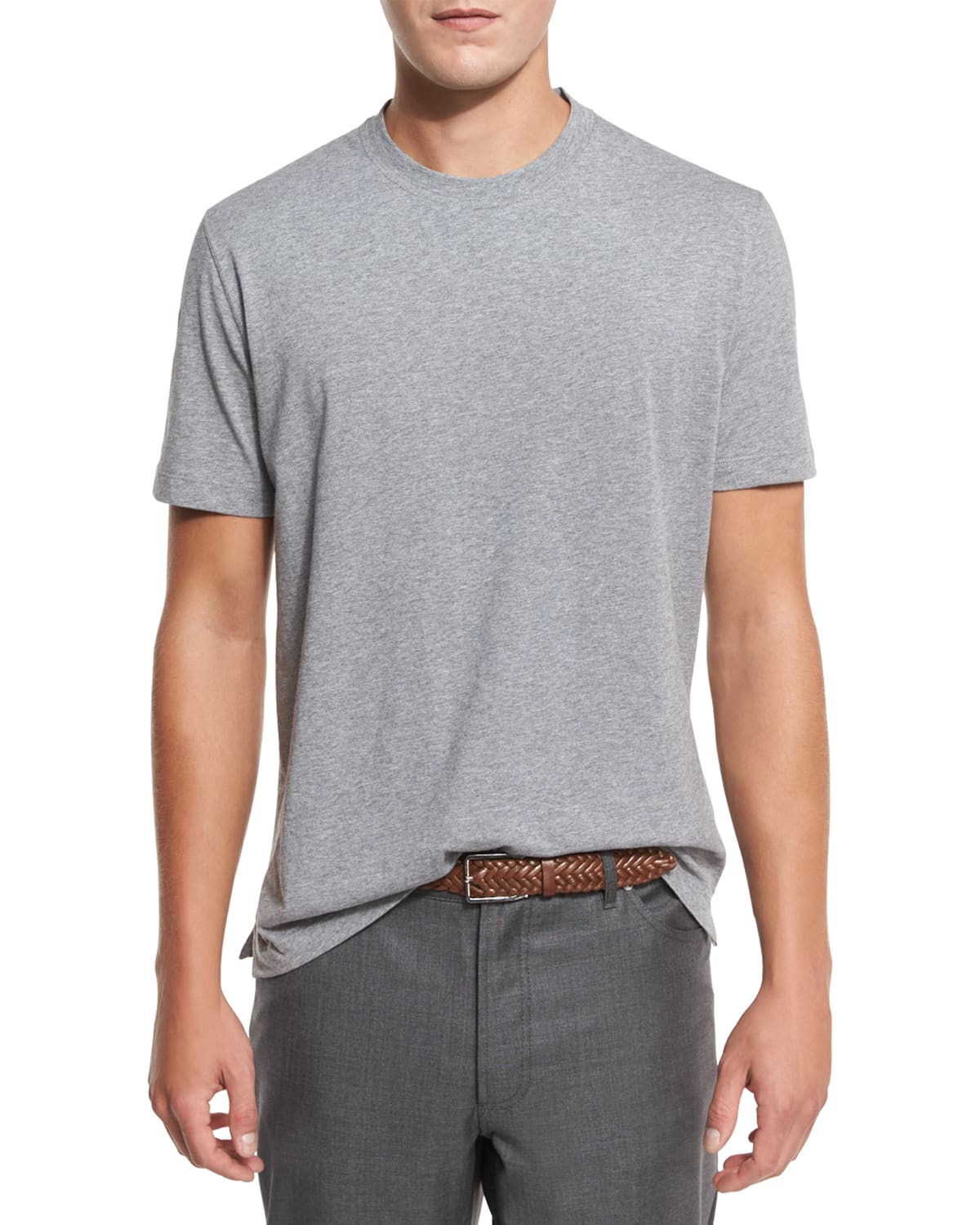 Shop Brunello Cucinelli Men's Marled Crewneck T-shirt In Medium Grey