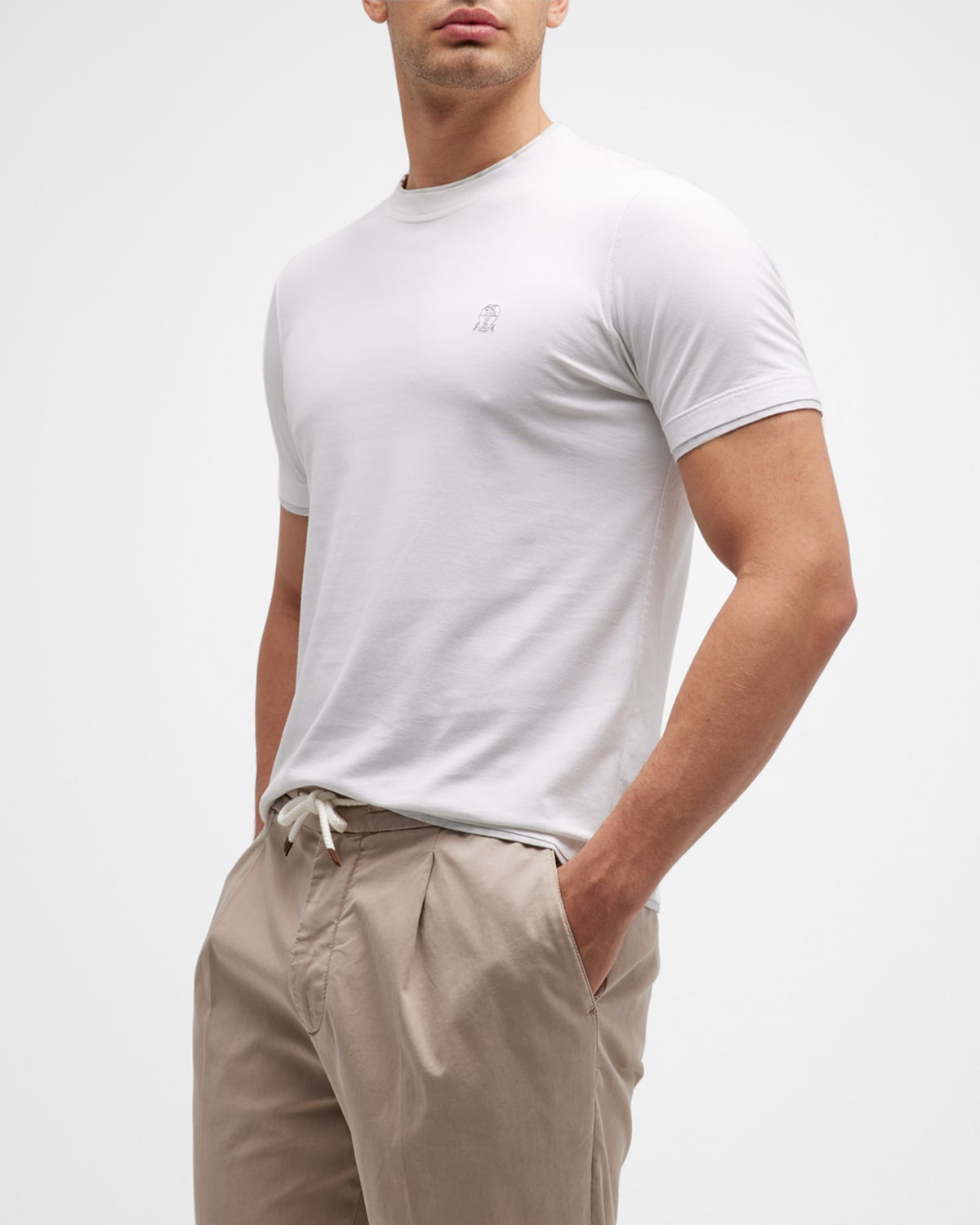 Shop Brunello Cucinelli Men's Marled Crewneck T-shirt In White