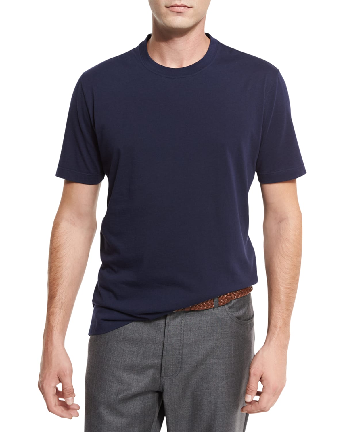 Brunello Cucinelli T-shirt With Raised Collar In Navy