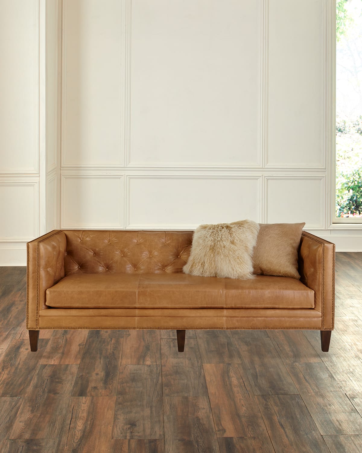 Massoud Brock Leather Sofa 90" In Tan