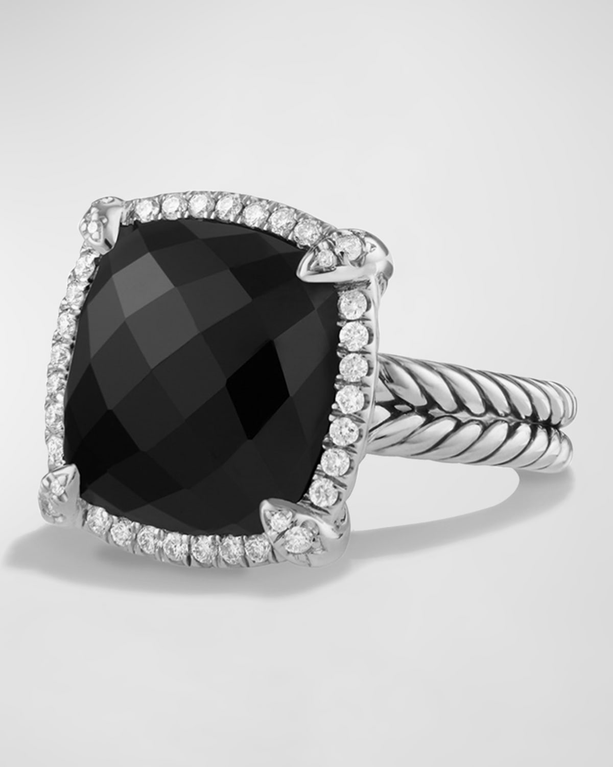 Shop David Yurman 14mm Chatelaine Ring With Diamonds In Black Onyx