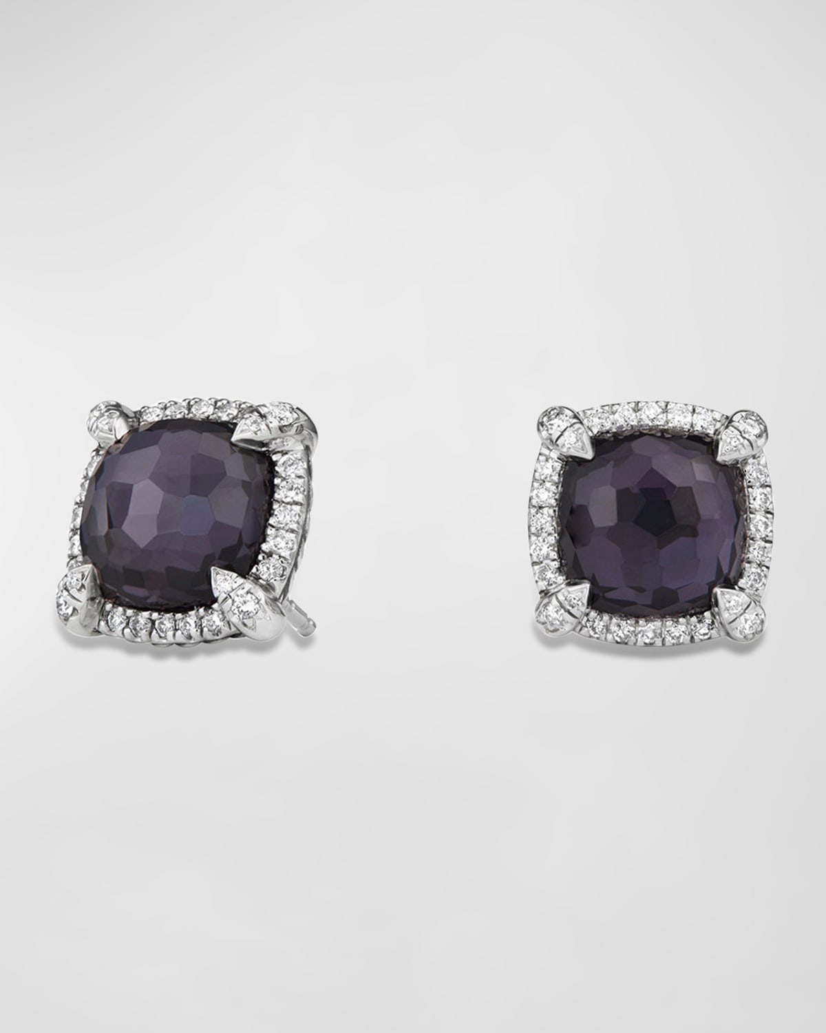 David Yurman Chatelaine Pave Bezel Earrings With Black Orchid And Diamonds In Purple/silver