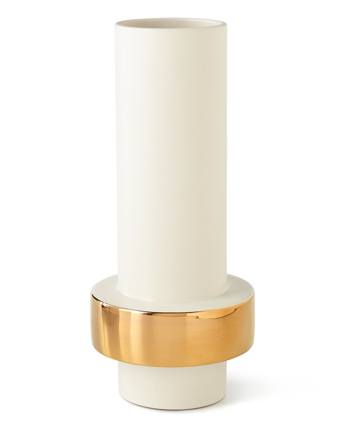 Global Views Low Goldtone-ring Vase In White/gold