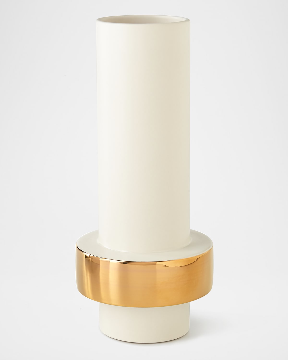 Global Views Low Goldtone-ring Vase In White/gold