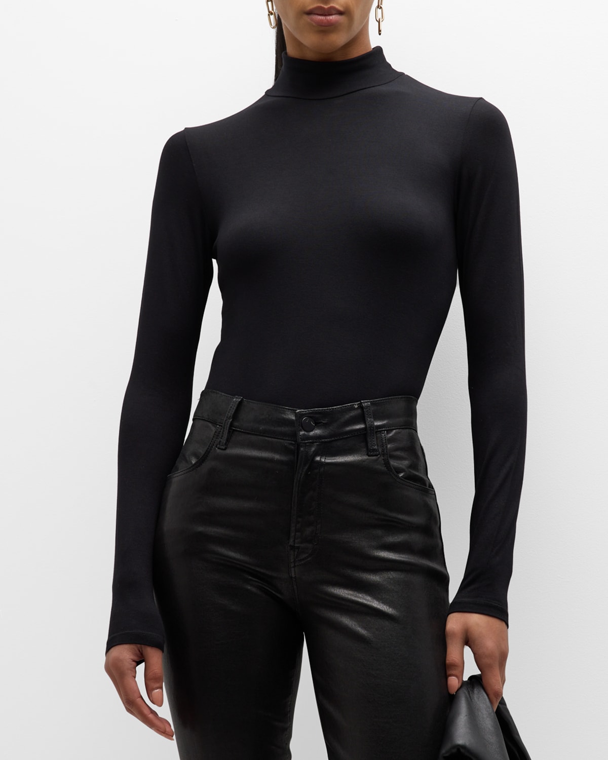 Majestic Stretch Jersey Turtleneck Top In Black