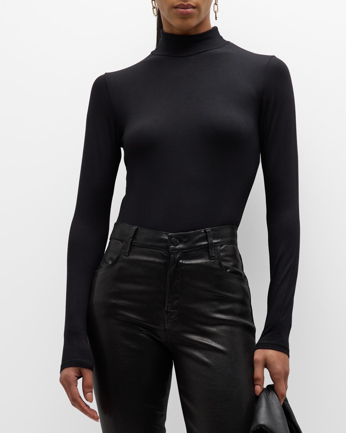 Shop Majestic Soft Touch Mock Turtleneck Top In Black