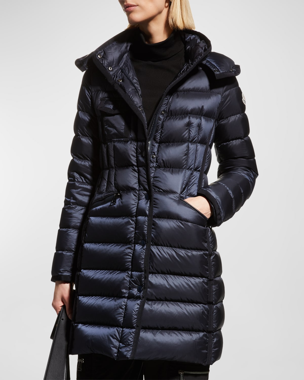 Shop Moncler Hermine Hooded Puffer Jacket In Navy