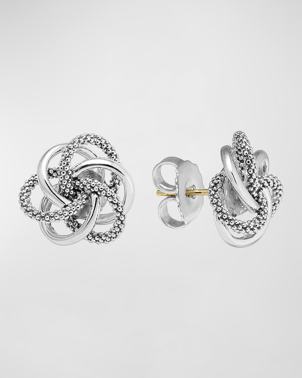 Lagos Silver Smooth/caviar Knot Stud Earrings