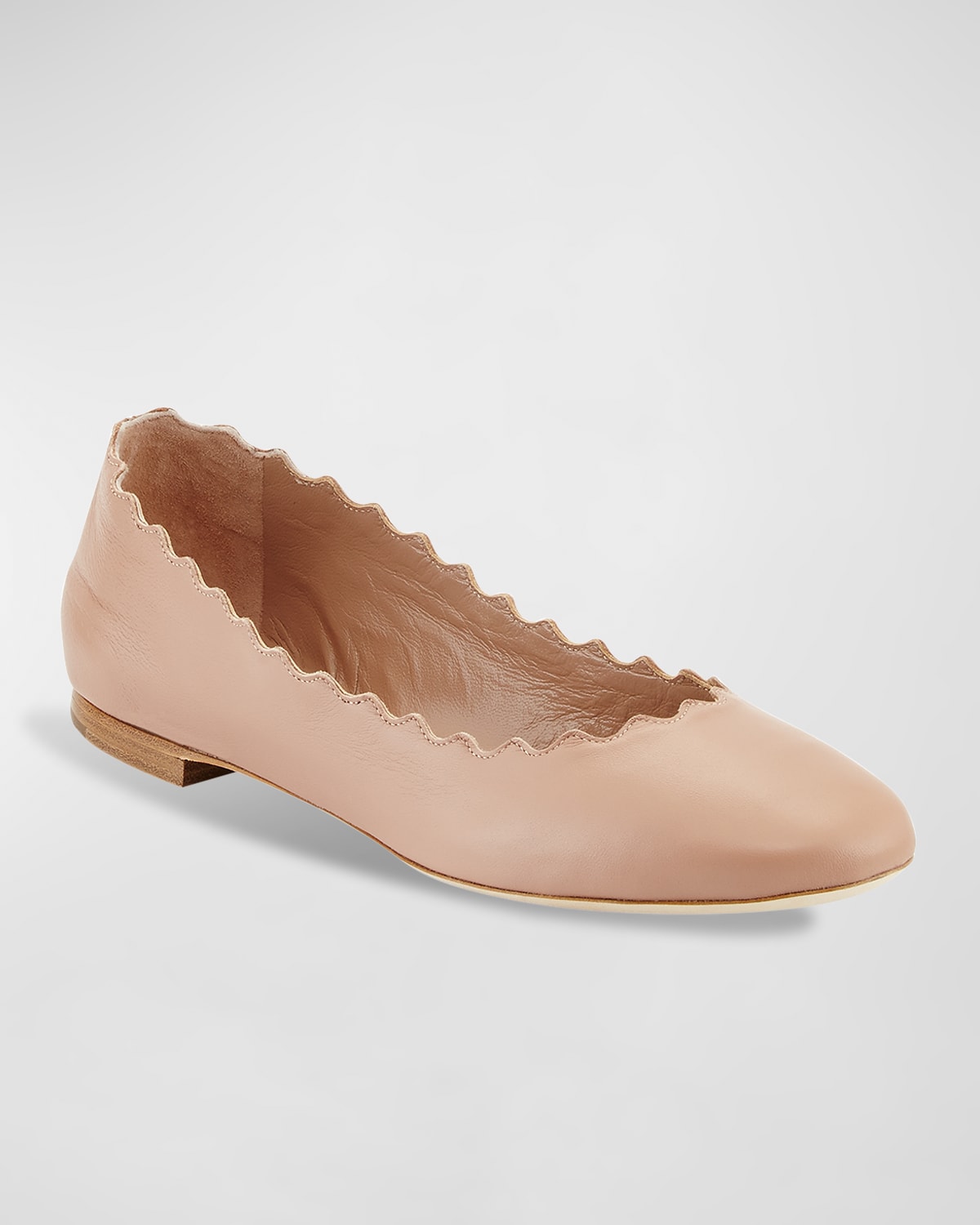 Lauren Scalloped Leather Ballet Flats