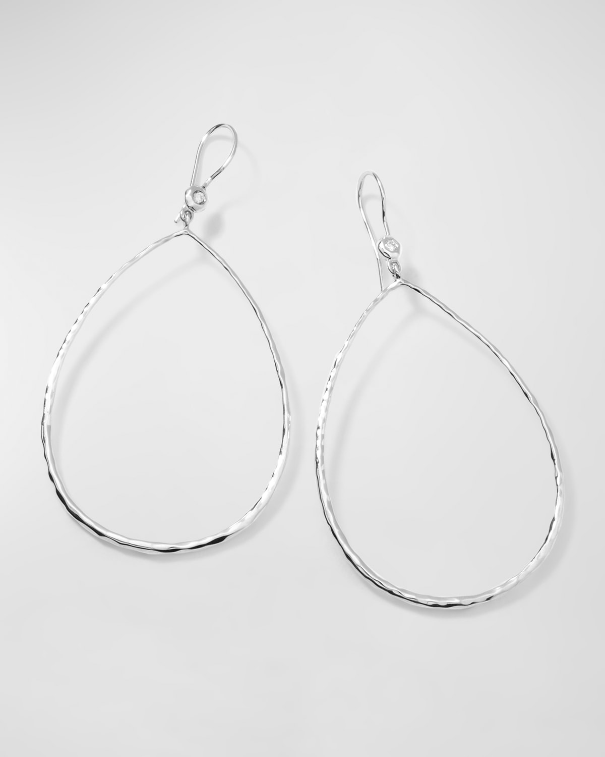 Hammered Teardrop Earrings in Sterling Silver with Diamonds