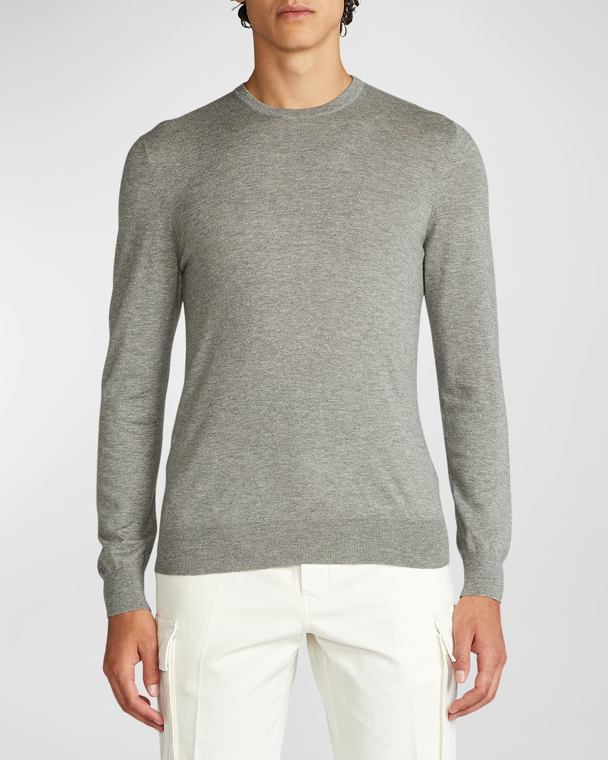 Ralph Lauren Purple Label Men's Cashmere Crewneck Sweater In Light Gray
