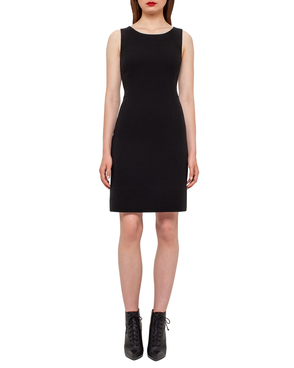 Akris Sleeveless Double Face Wool Crepe Sheath Dress In Black
