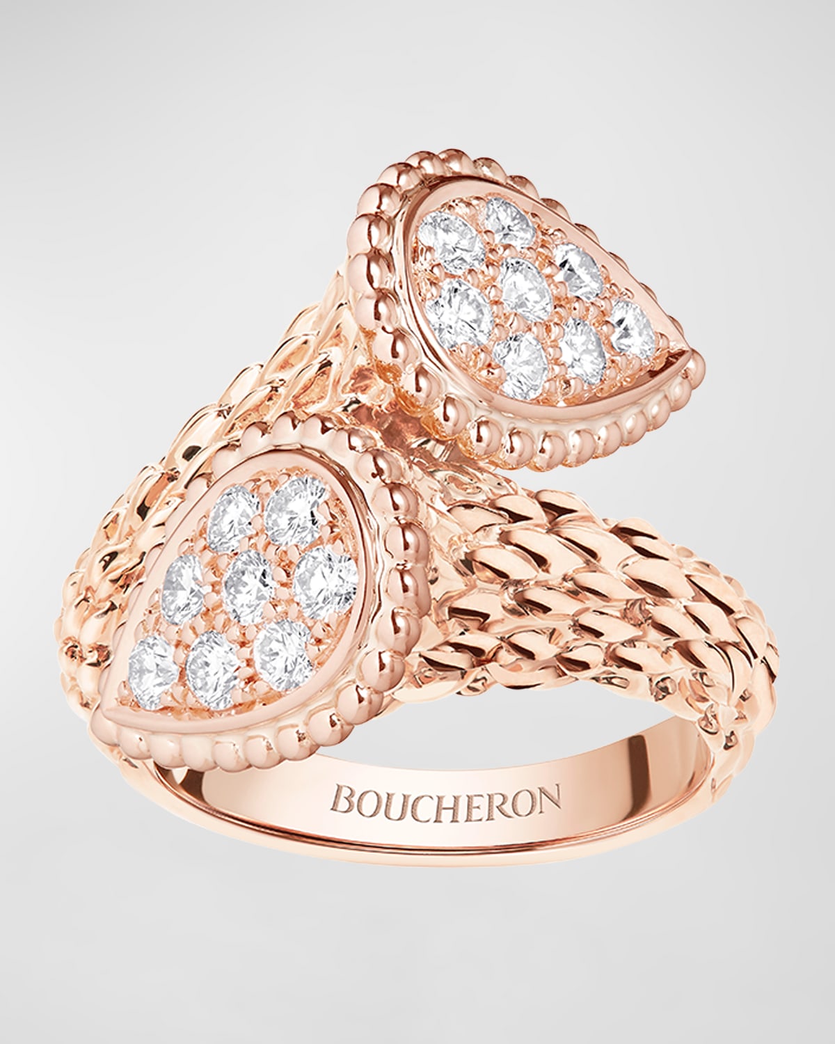 Serpent Boheme Rose Gold Diamond Bypass Ring, Size 53