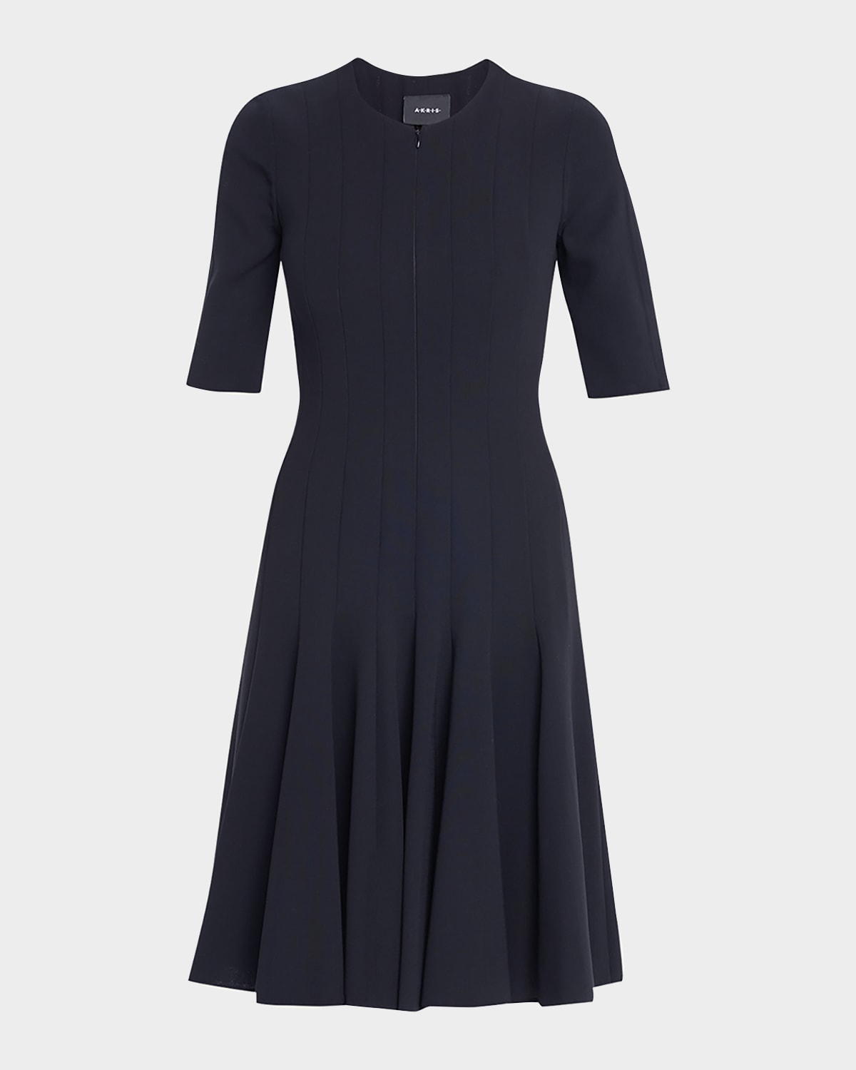 Akris Elbow-sleeve Zip-front Dress In Navy