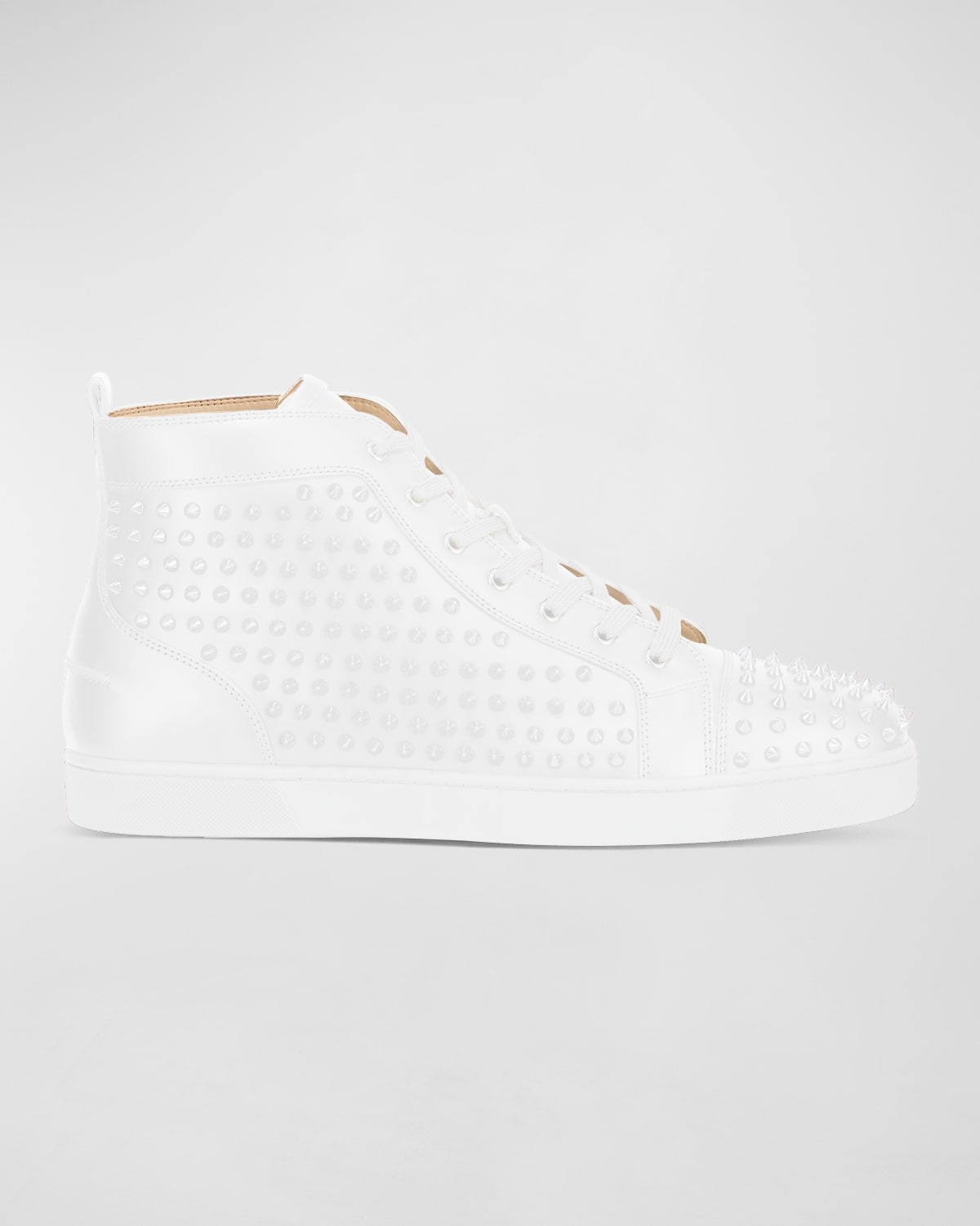 Christian Louboutin Men's Louis Mid-top Spiked Leather Sneakers In White